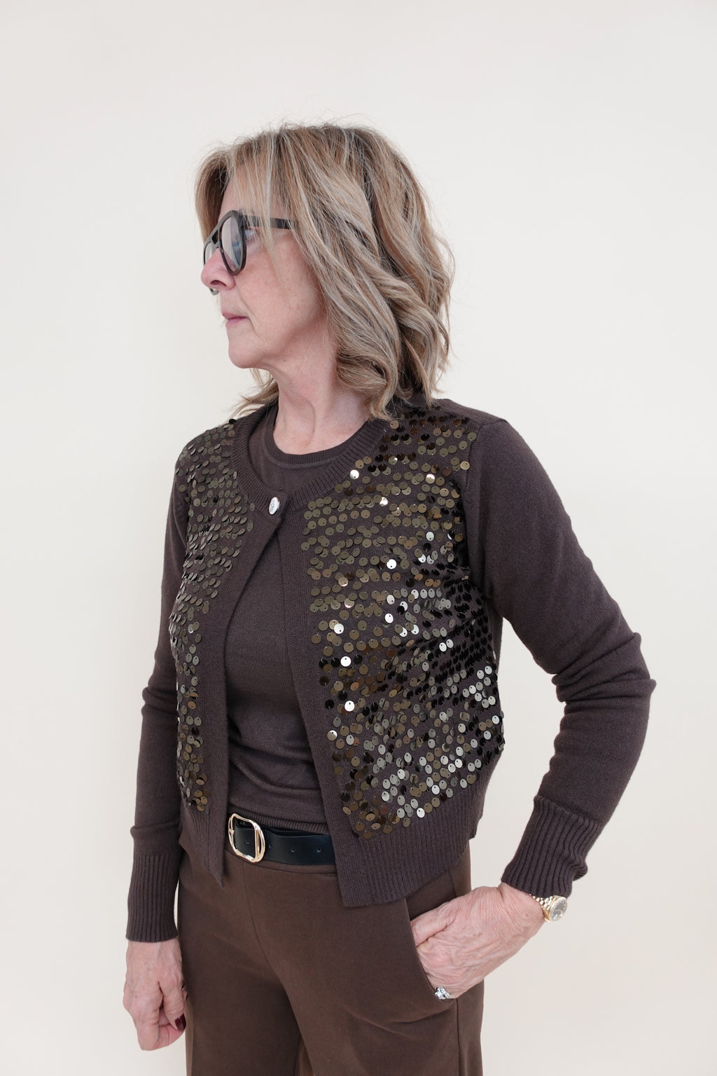 Cardigan Paiettes Marrone
