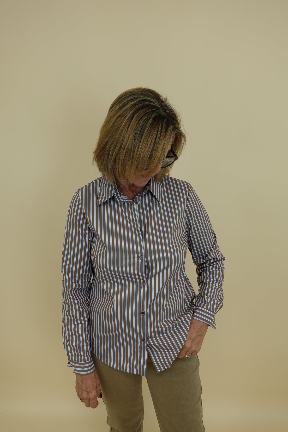 Camicia righe fine Beige