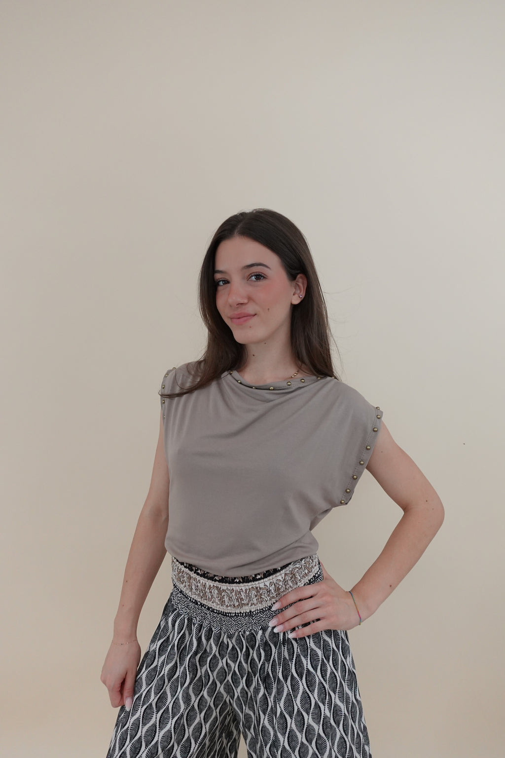 Maglia Borchie Beige