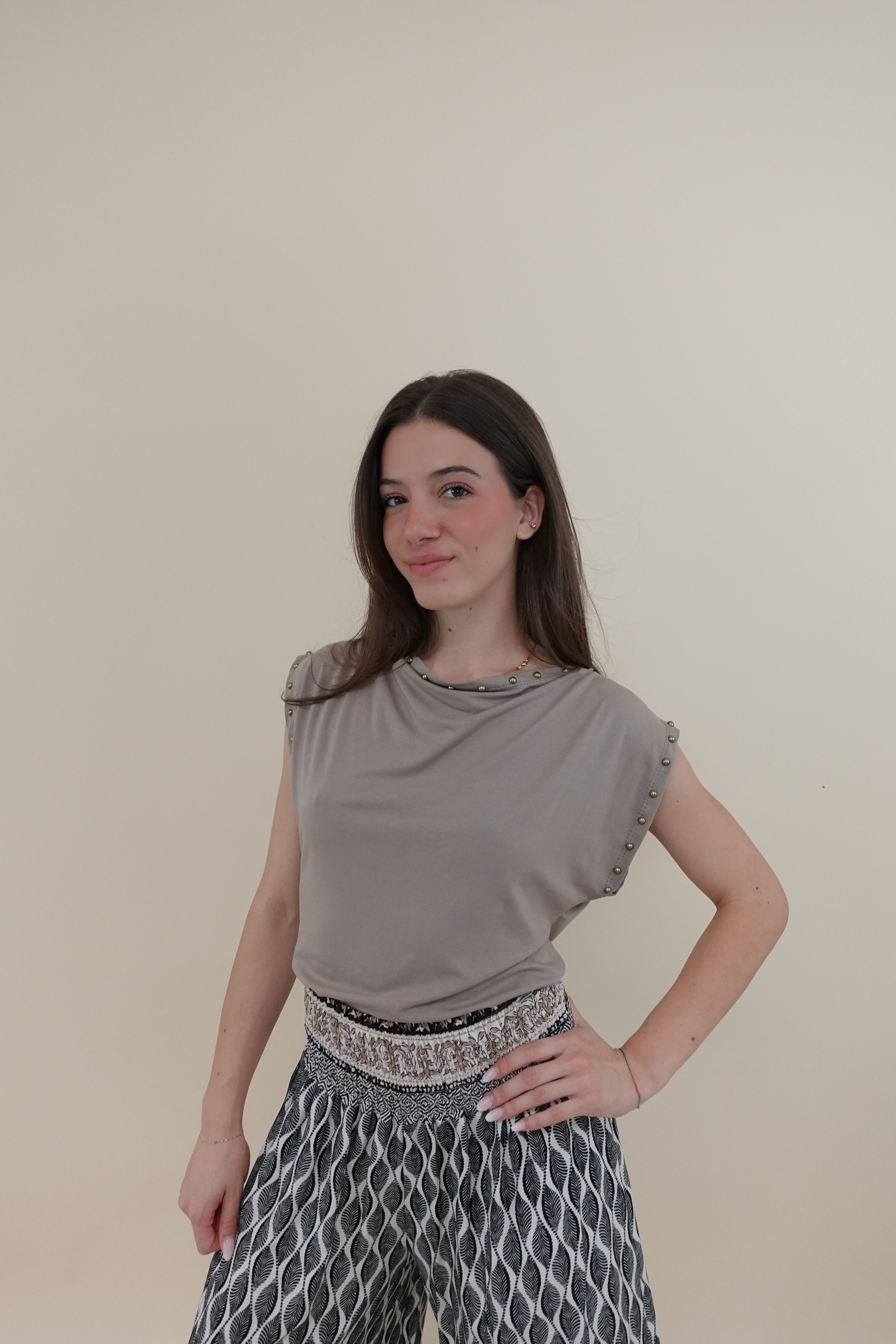 Maglia Borchie Beige