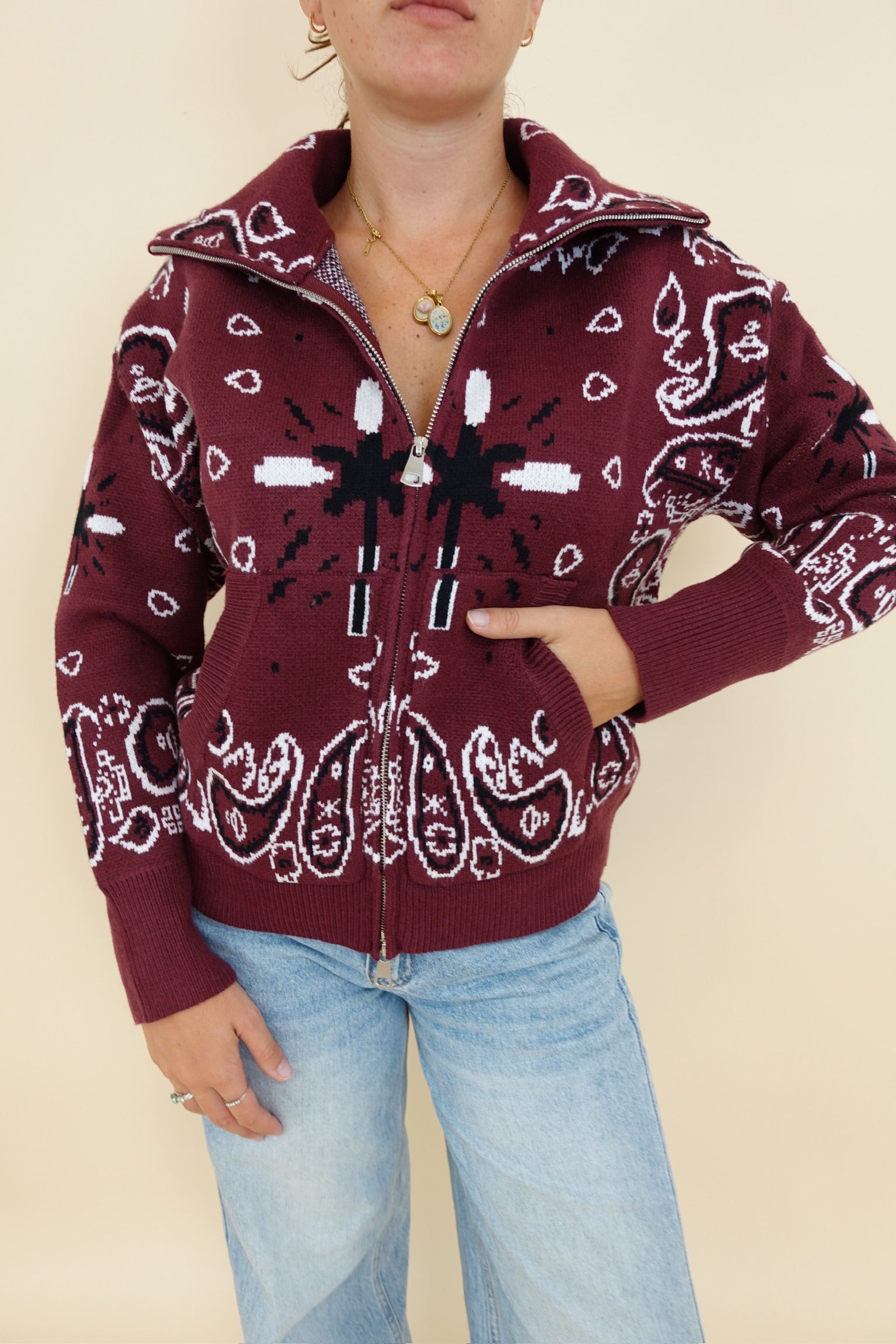 Cardigan Bandana Zip Bordeaux