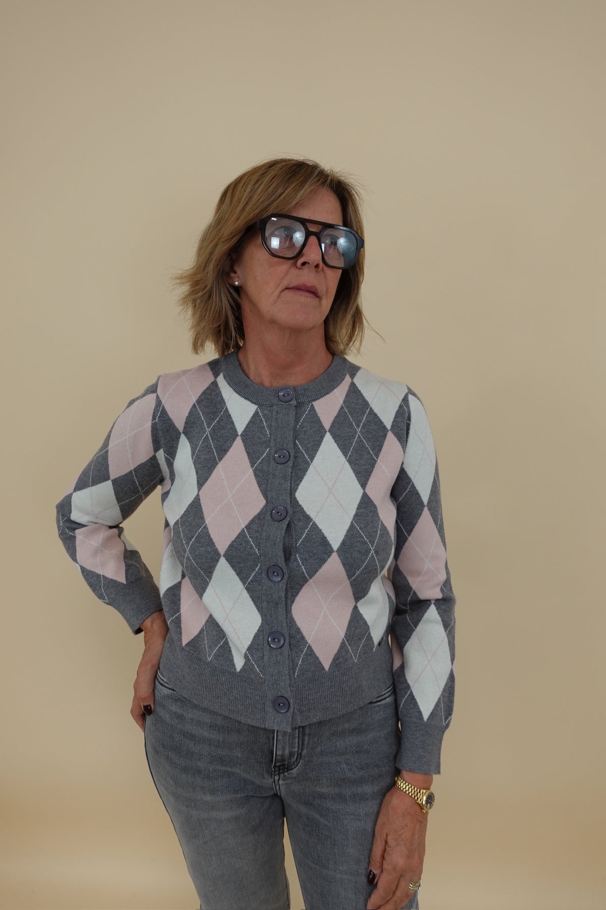Cardigan Rombi Rosa