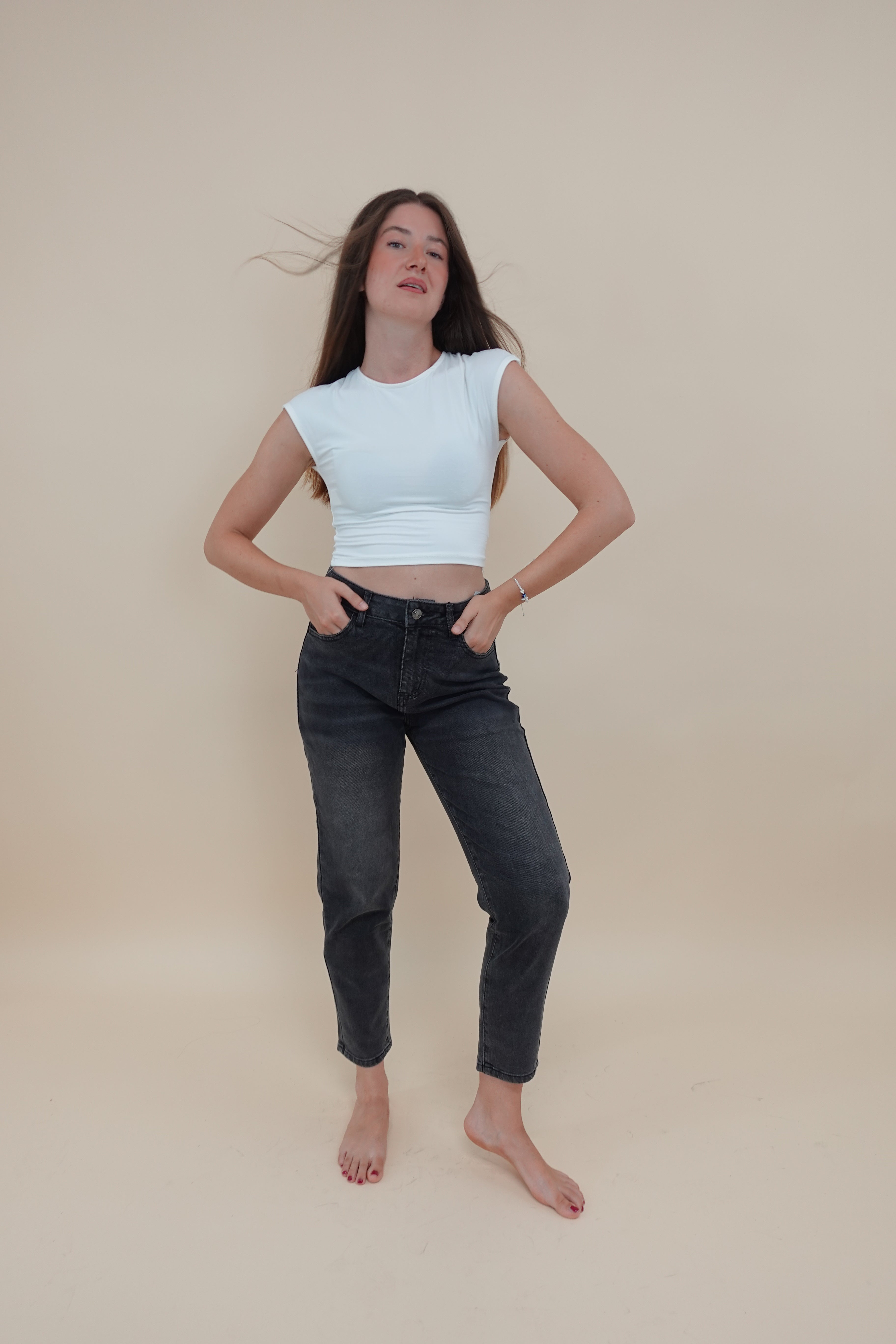 Jeans Momfit Grigio