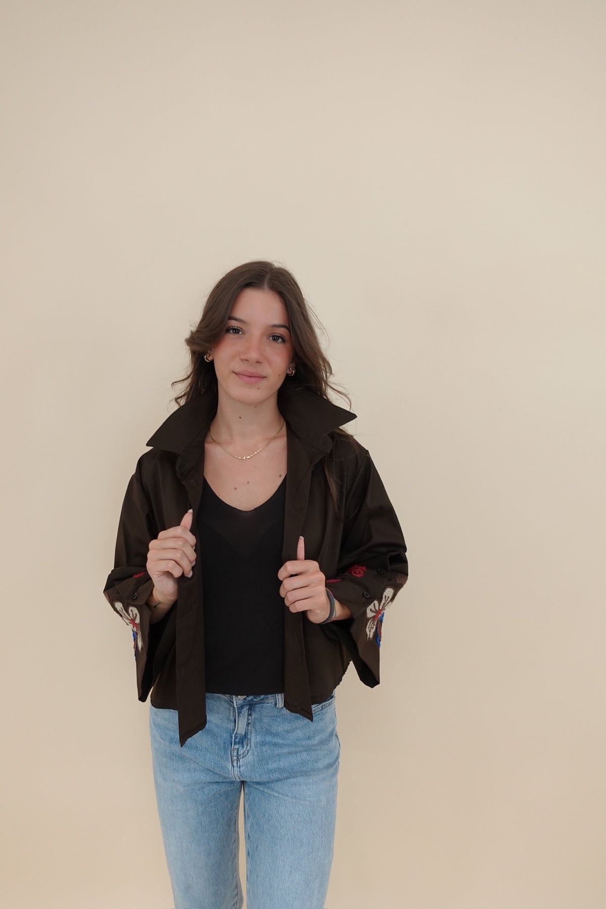 Camicia Ricamo Marrone