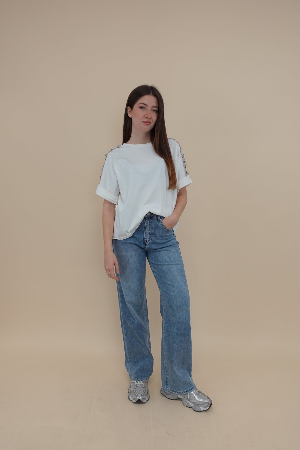 T-shirt Paiettes Bianco