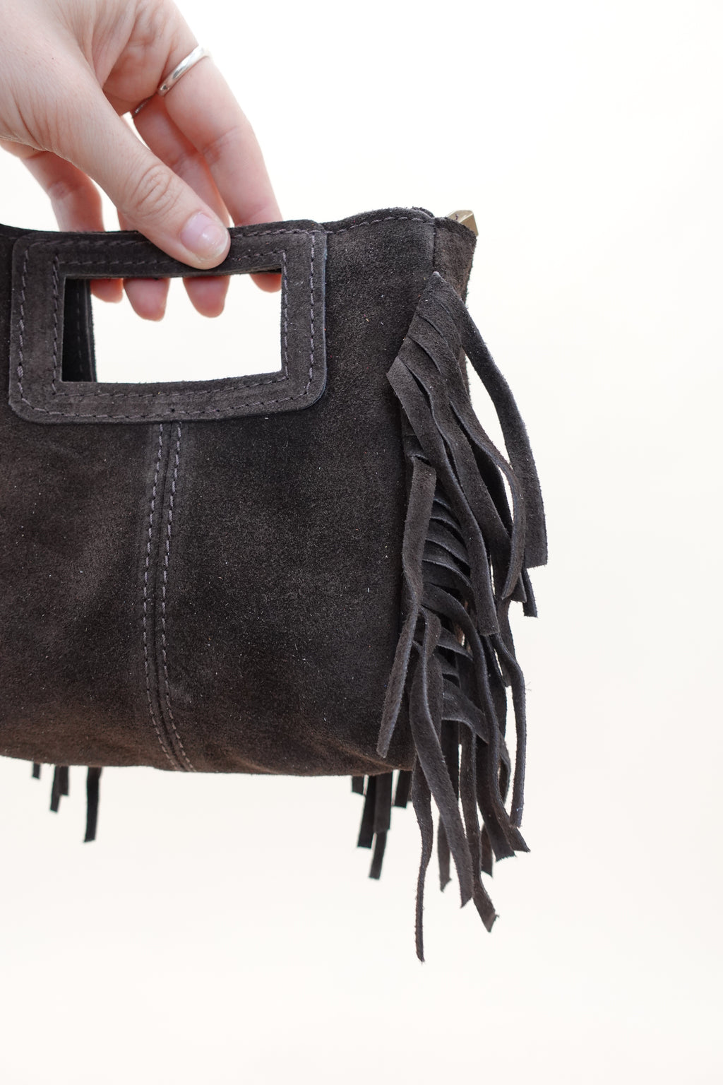 Borsa Frange Mini Pelle Marrone