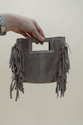 Borsa Frange Mini Pelle Fango