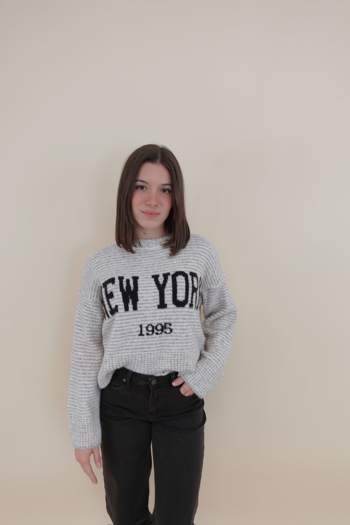 Maglione NY beige&nero