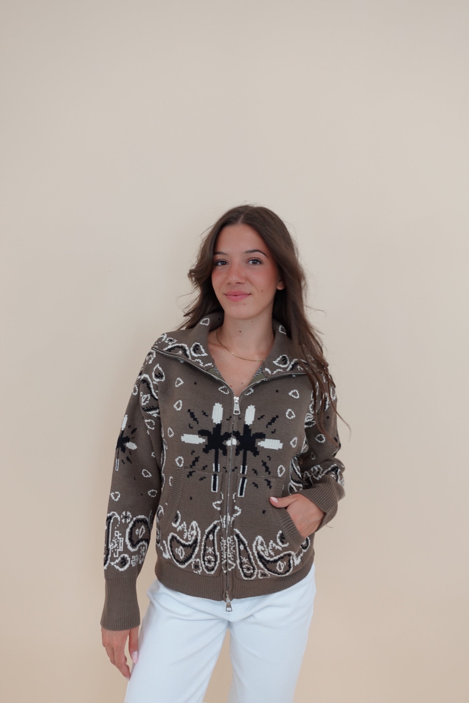 Cardigan Bandana Zip Verde