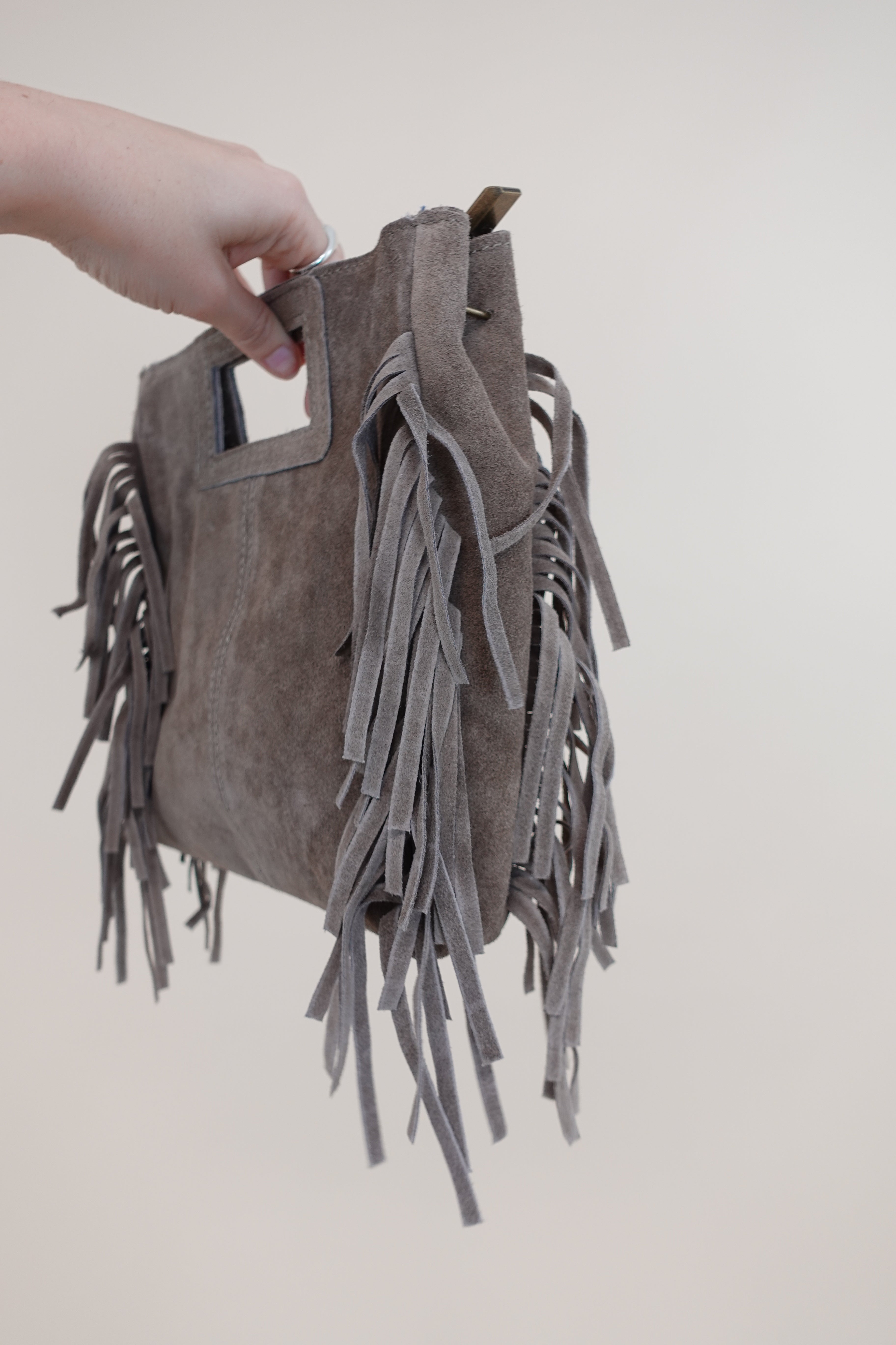 Borsa Frange Pelle Fango