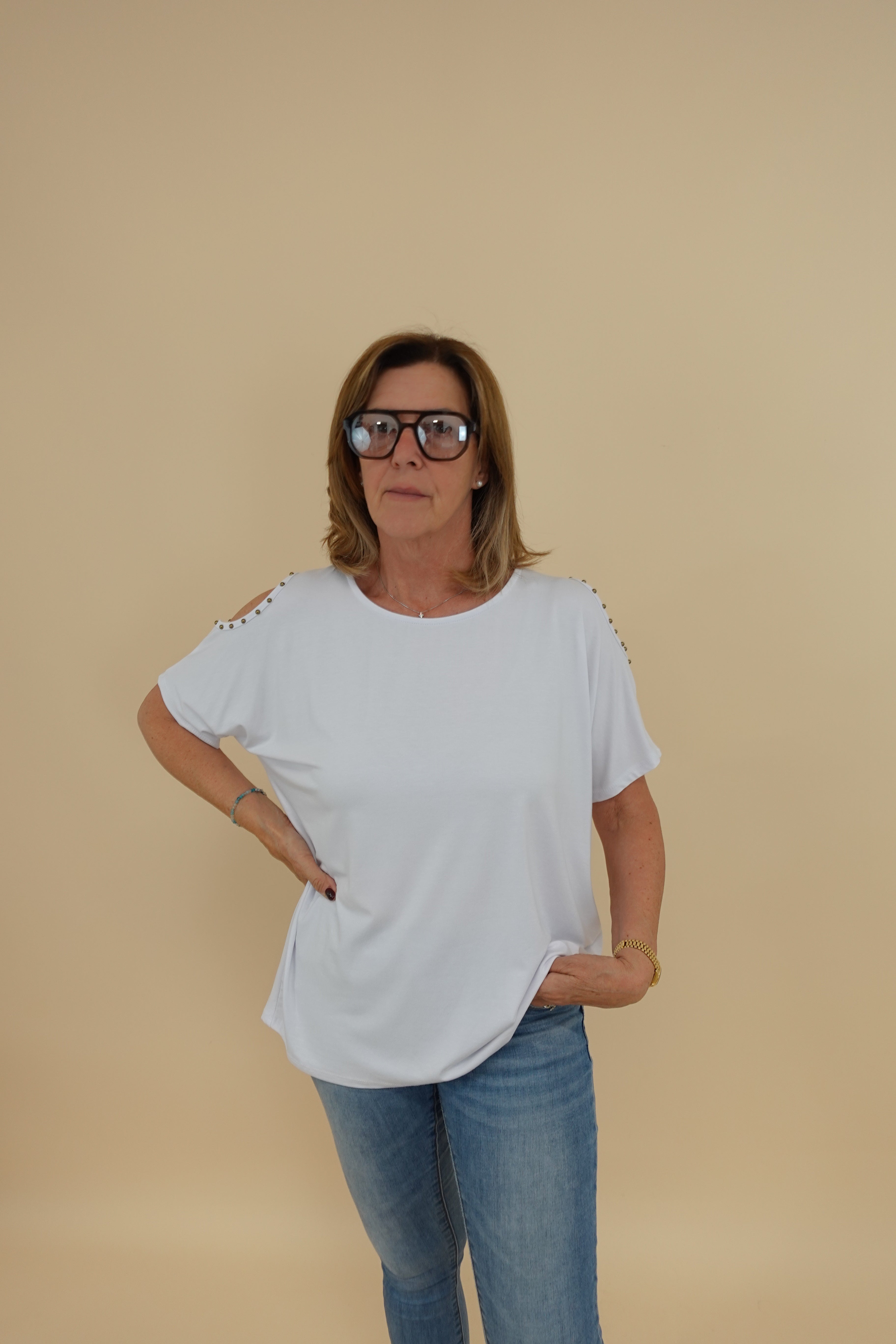 Maglia Over Borchie Bianca
