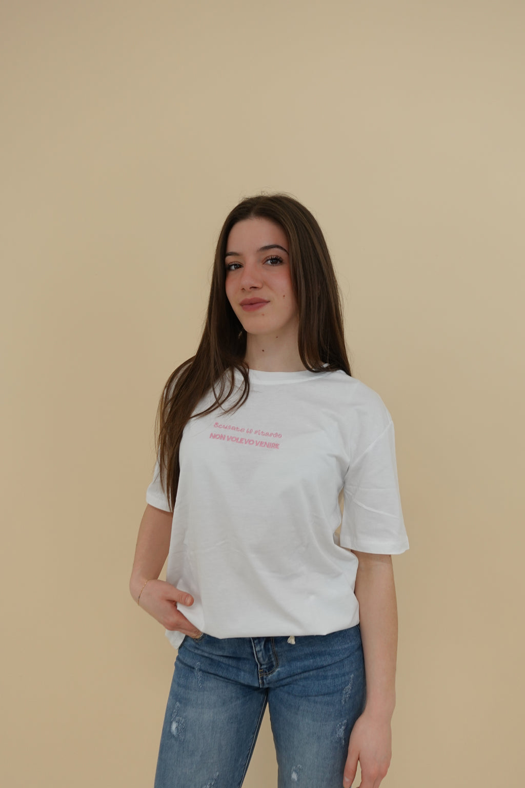 T-shirt "non volevo venire" rosa