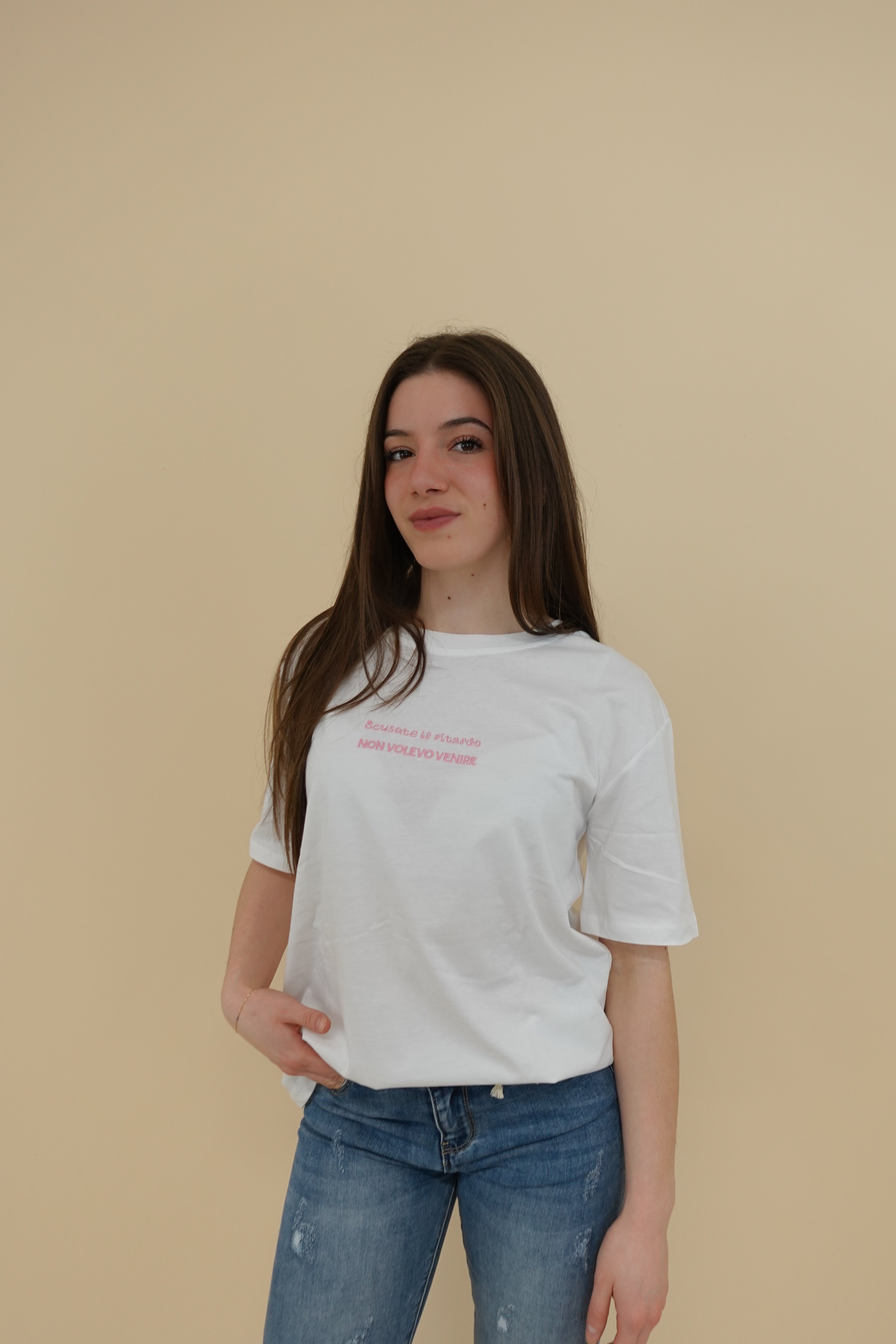 T-shirt "non volevo venire" rosa