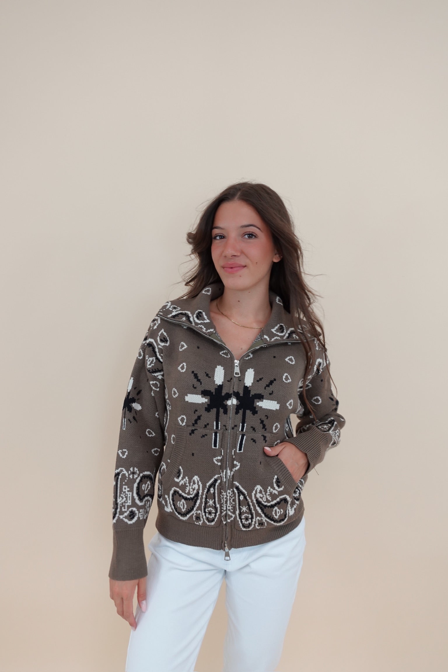 Cardigan Bandana Zip Verde