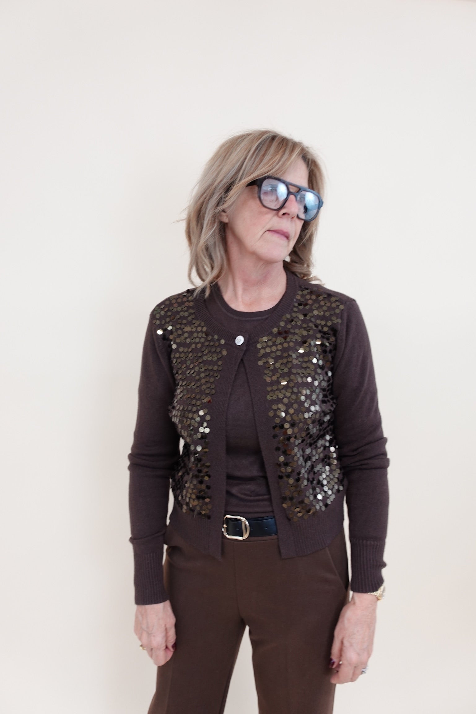 Cardigan Paiettes Marrone