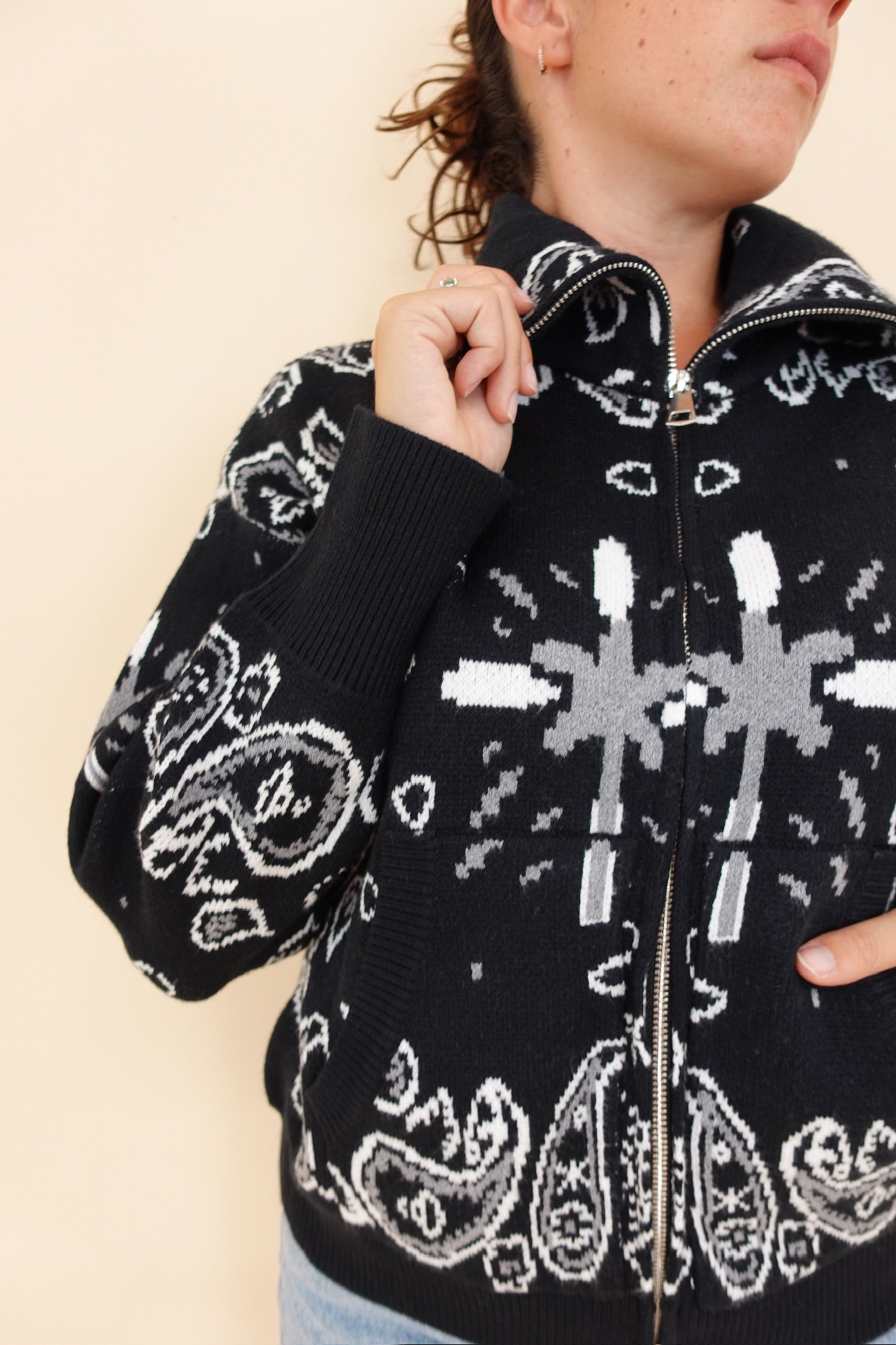 Cardigan Bandana Zip Nero