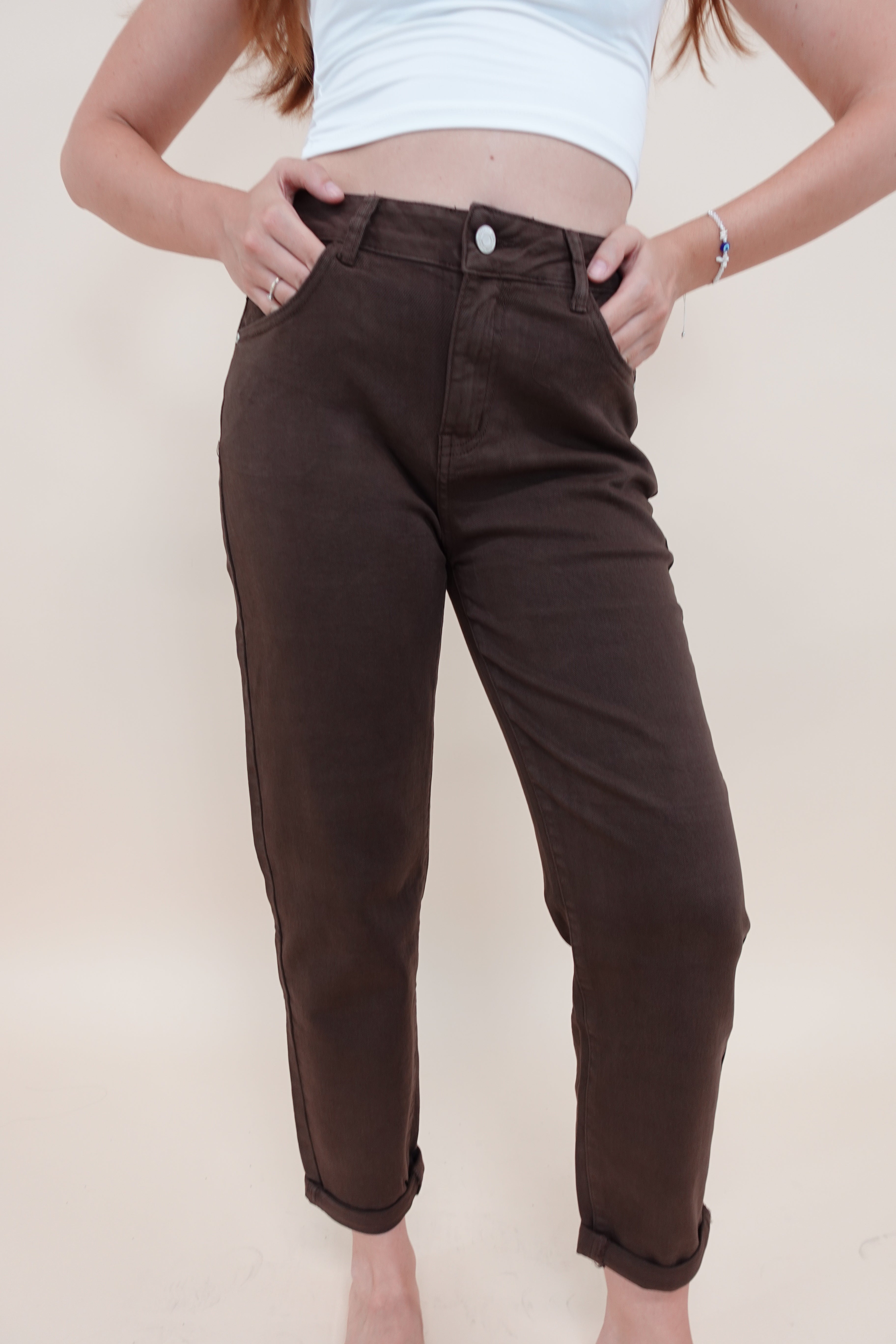 Jeans Momfit Marrone