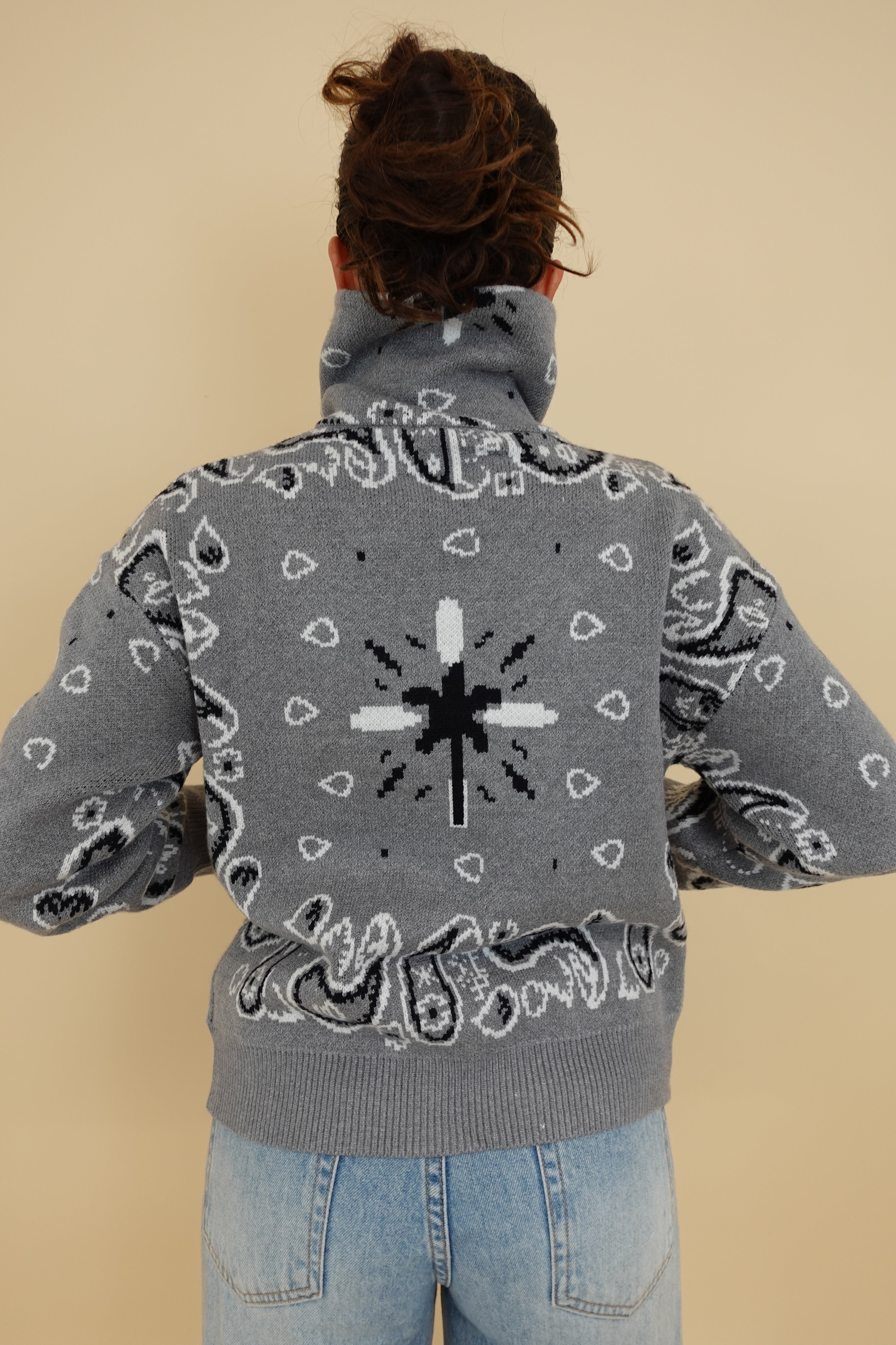 Cardigan Bandana Zip Grigio