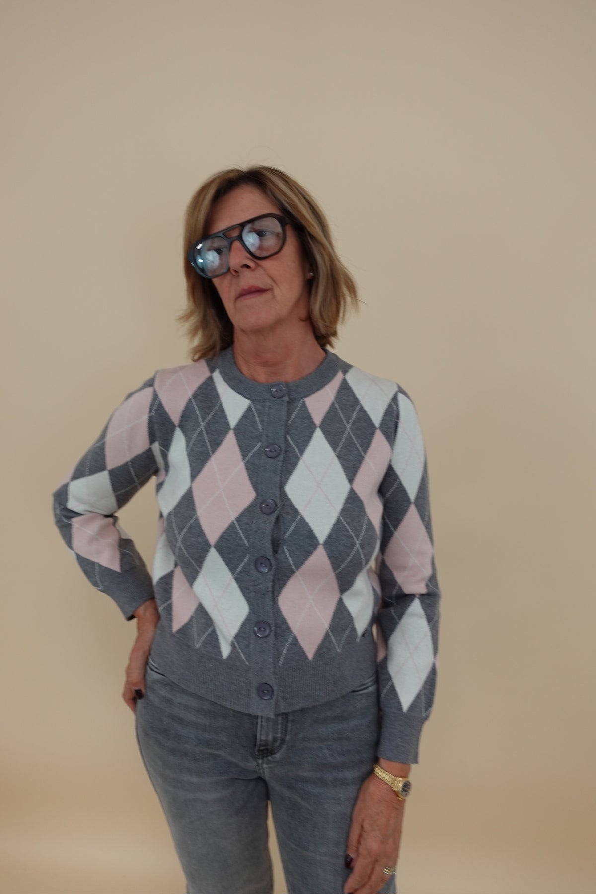 Cardigan Rombi Rosa