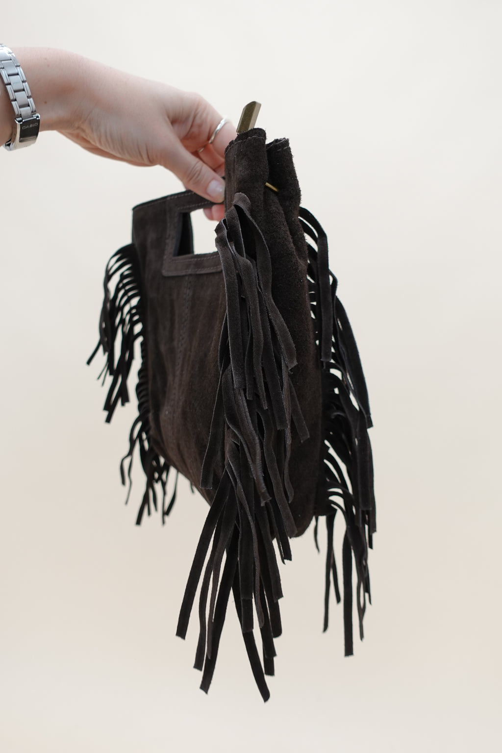 Borsa Frange Pelle Marrone