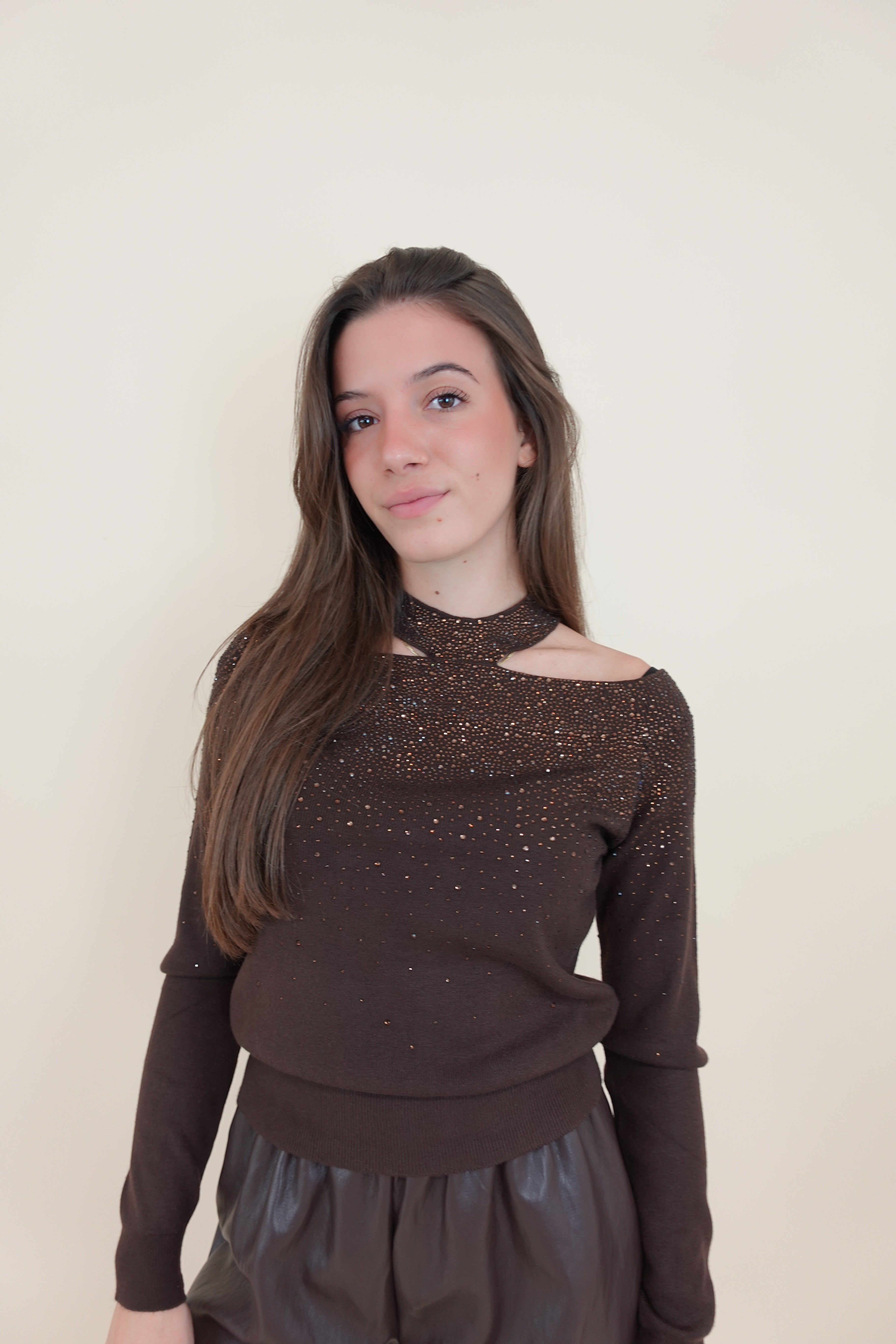 Maglioncino cutout brown