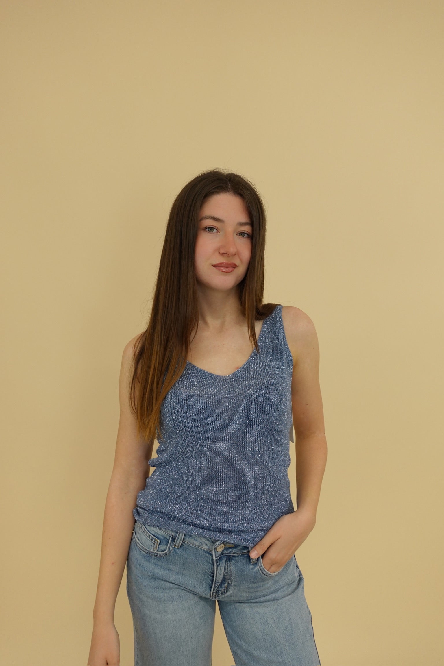 Canotta Lurex Blu Jeans