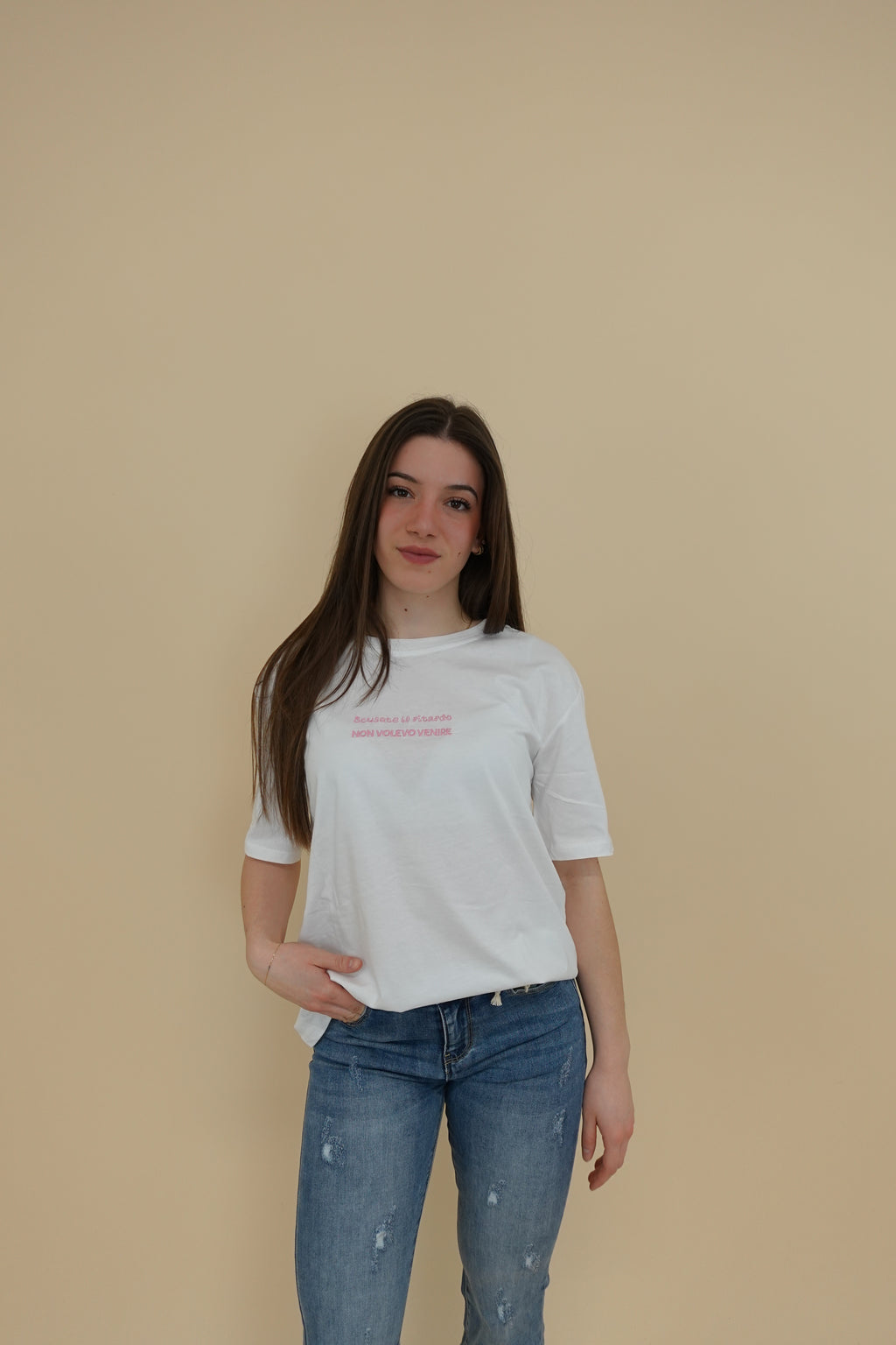T-shirt "non volevo venire" rosa