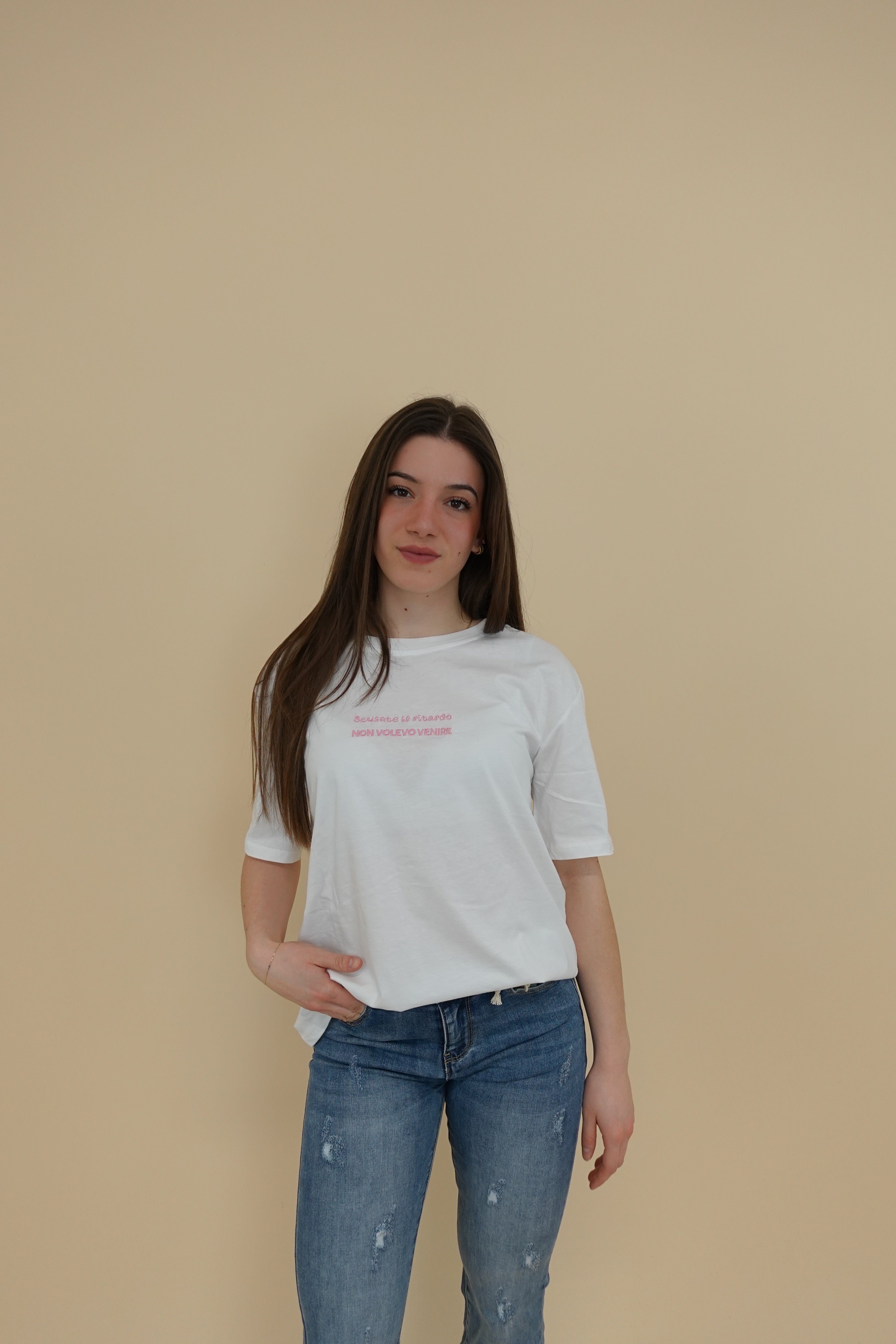 T-shirt "non volevo venire" rosa