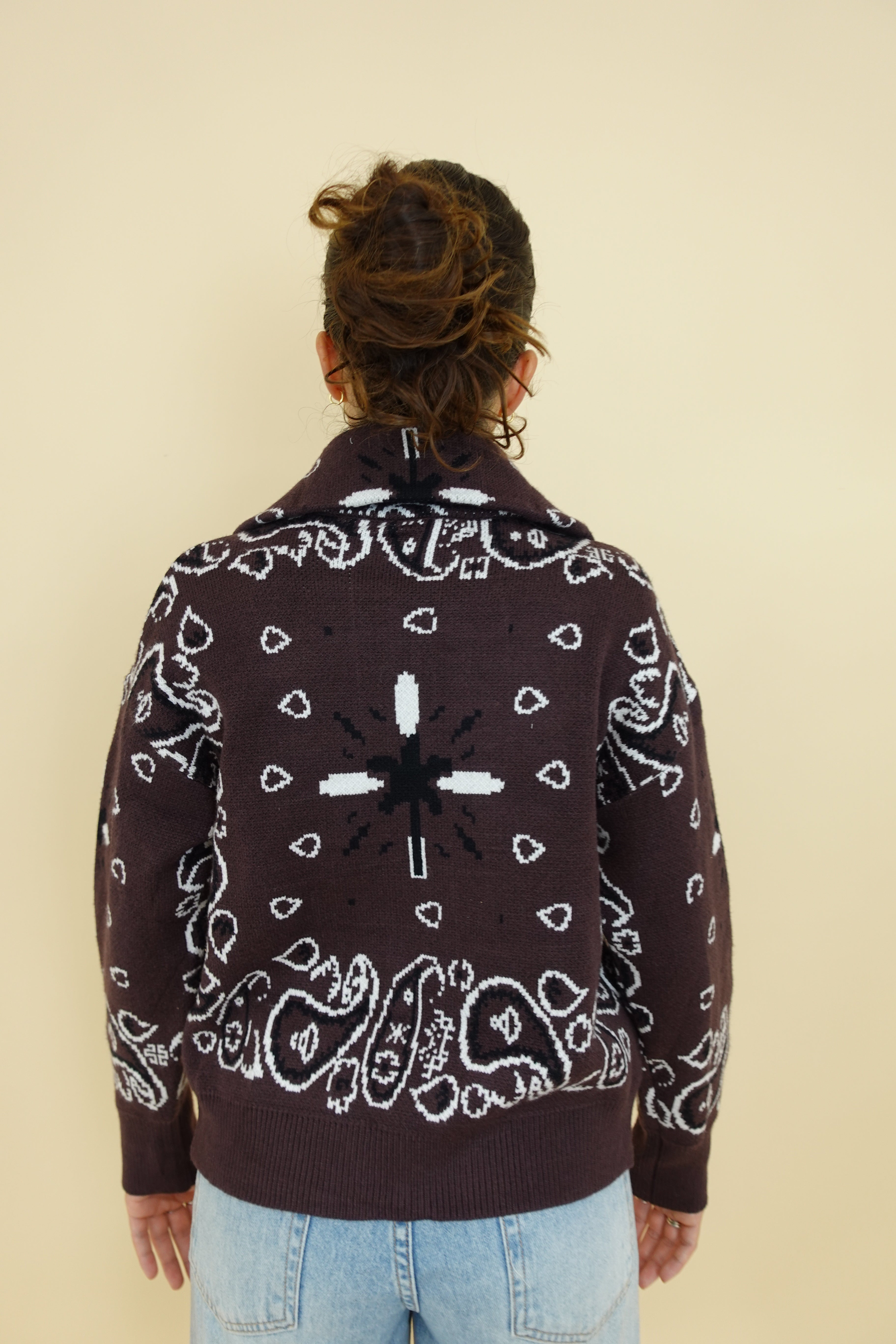 Cardigan Bandana Zip Marrone