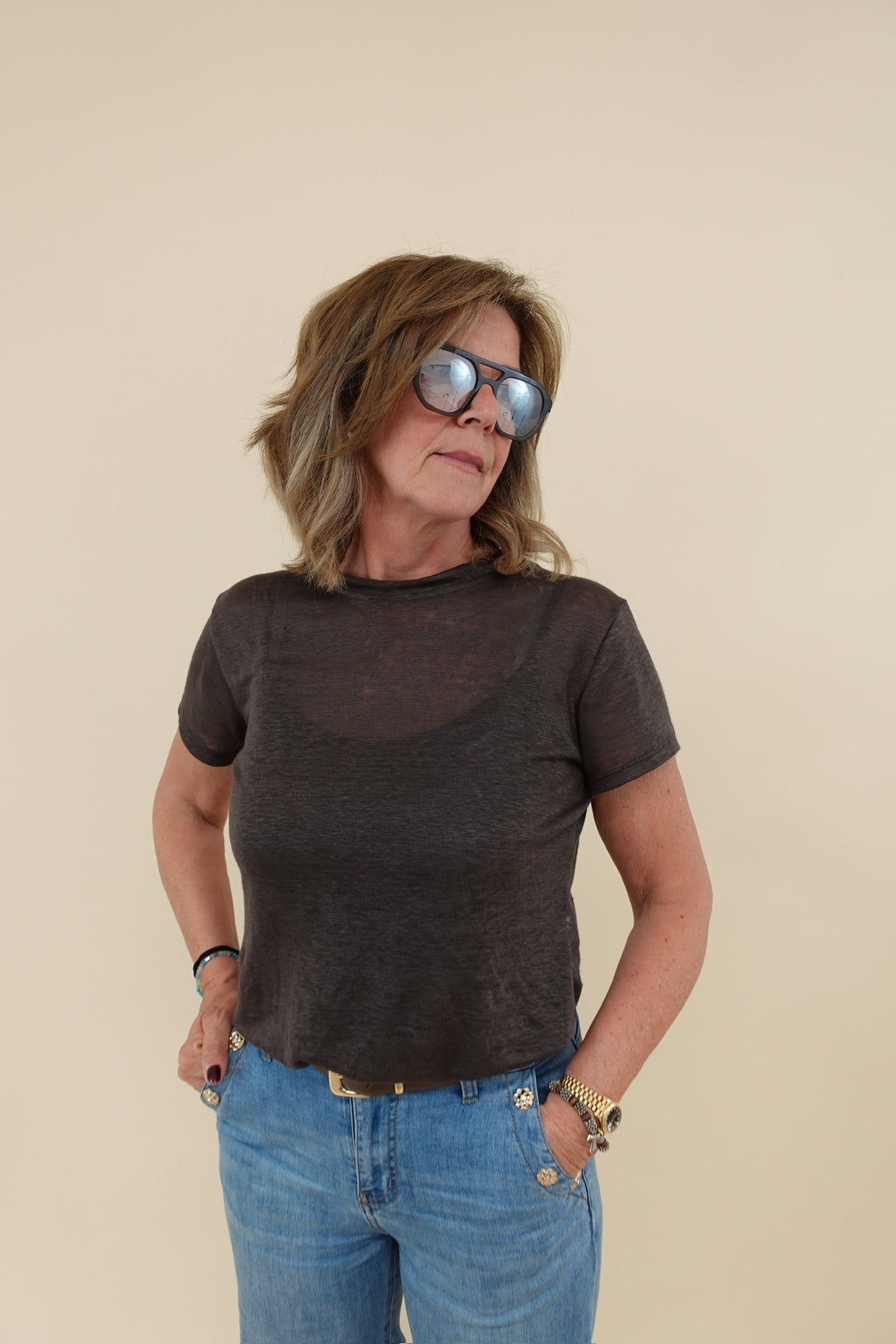 T-shirt Lino Marrone