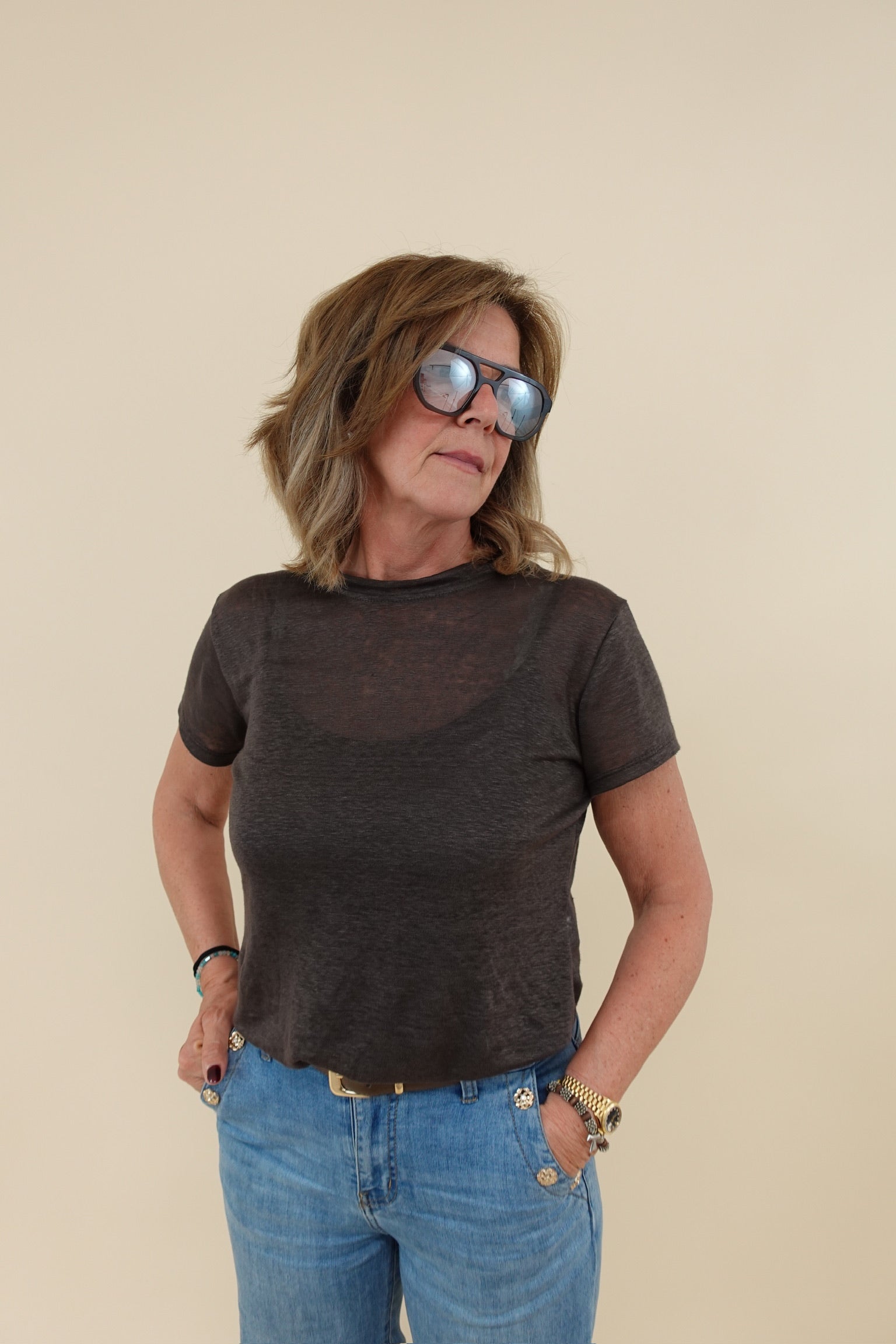T-shirt Lino Marrone
