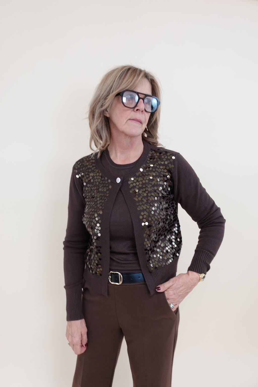 Cardigan Paiettes Marrone