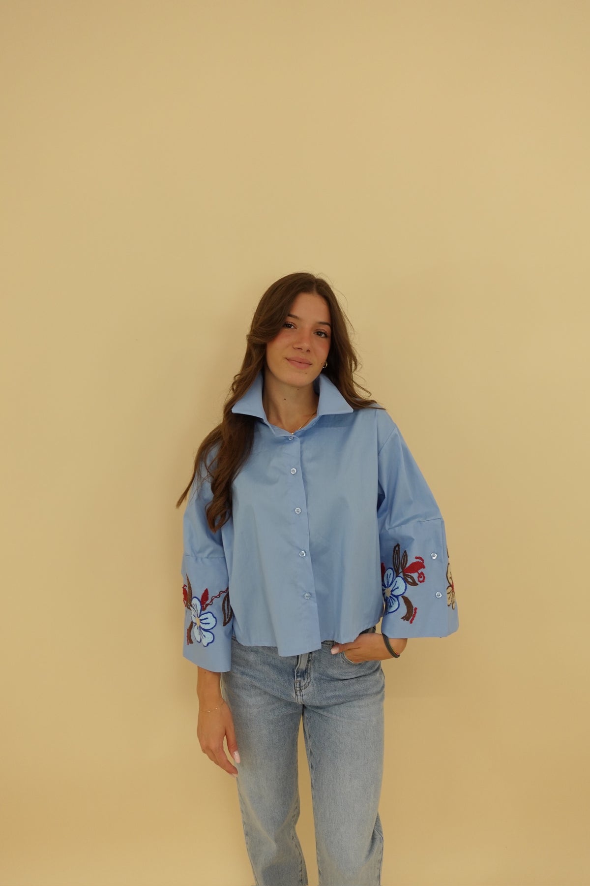 Camicia Ricamo Azzurra