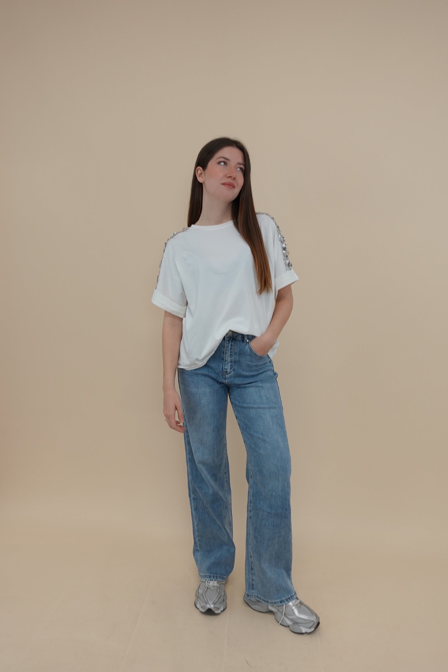 T-shirt Paiettes Bianco