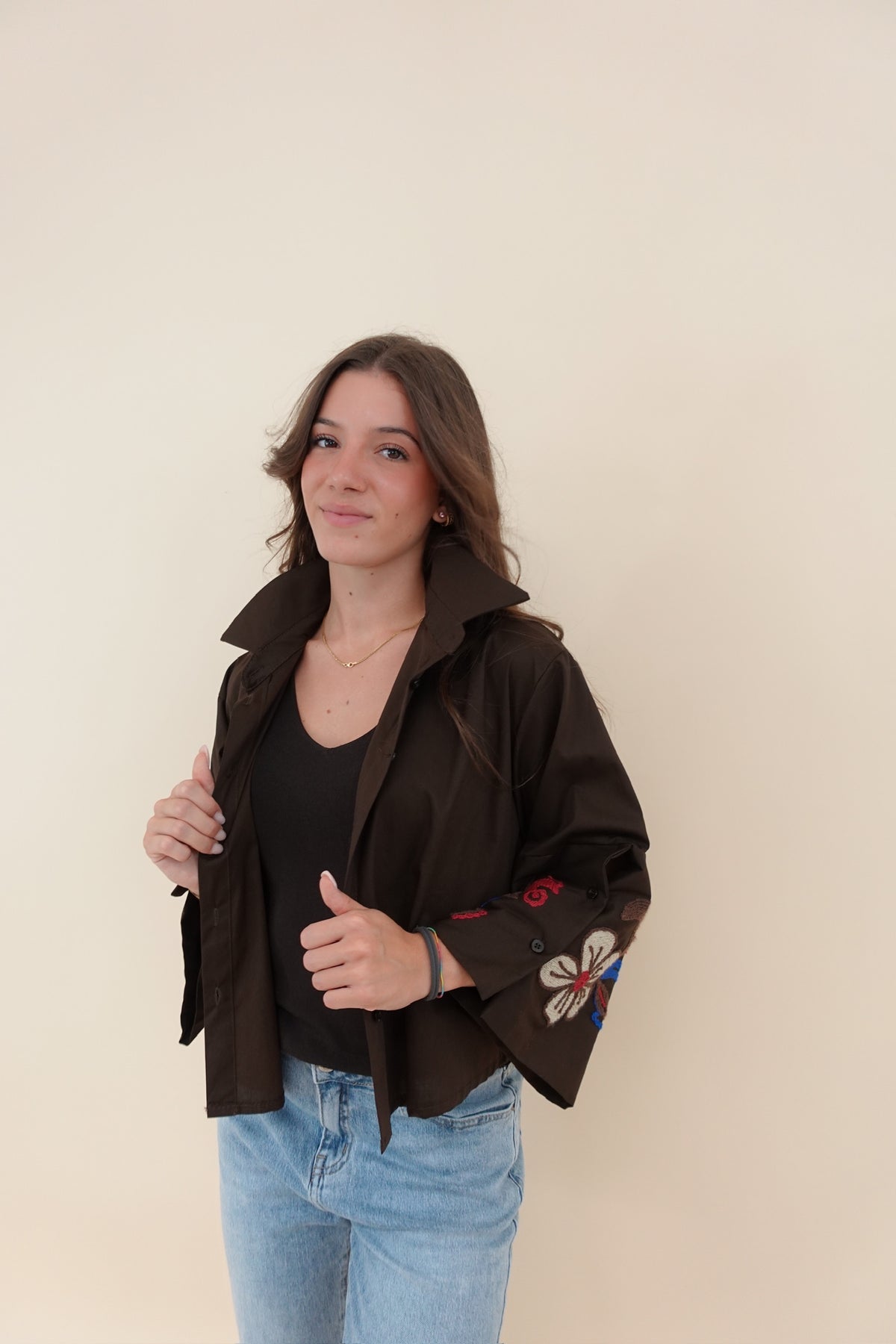 Camicia Ricamo Marrone