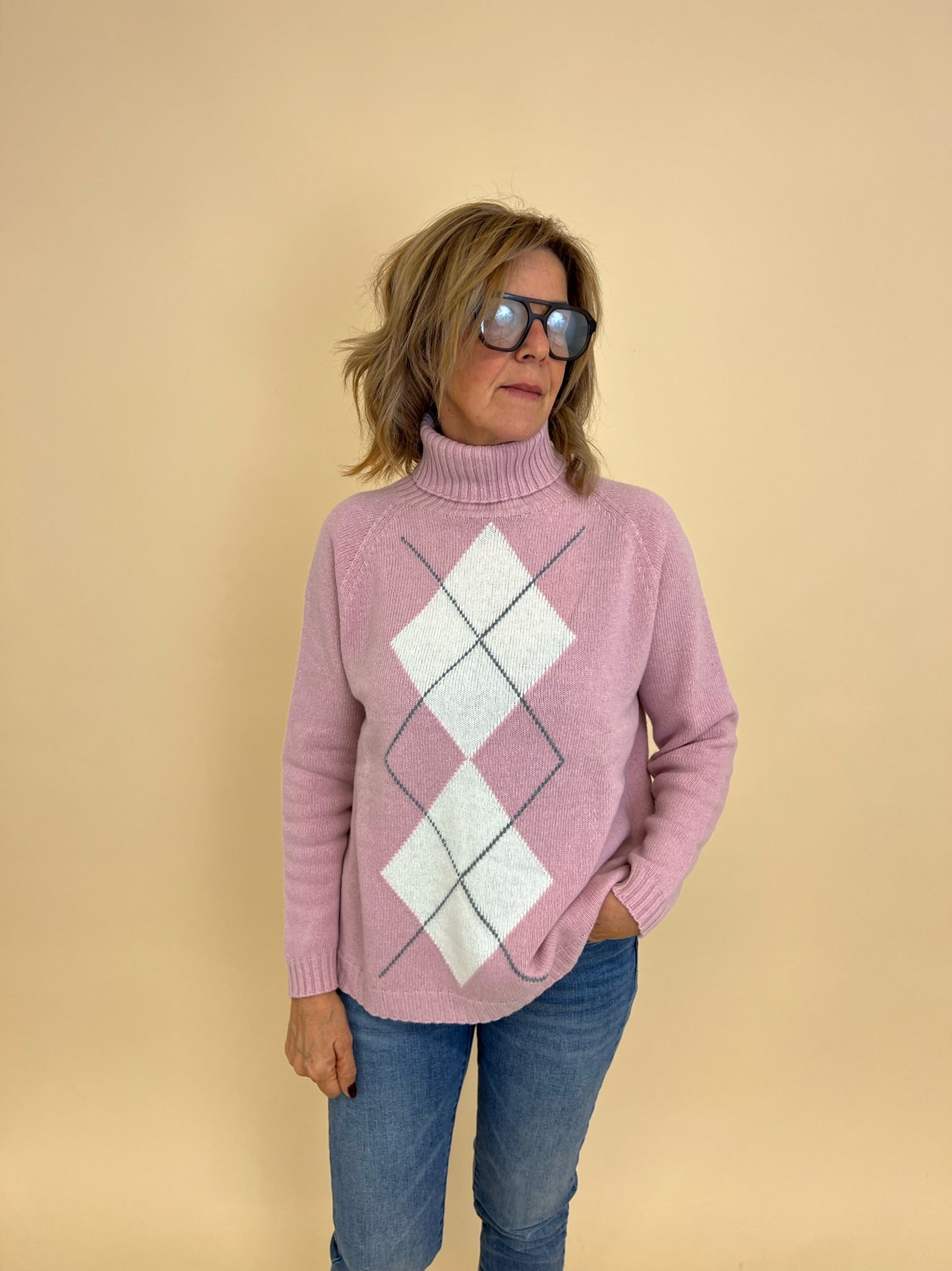 Maglione Rombi Rosa