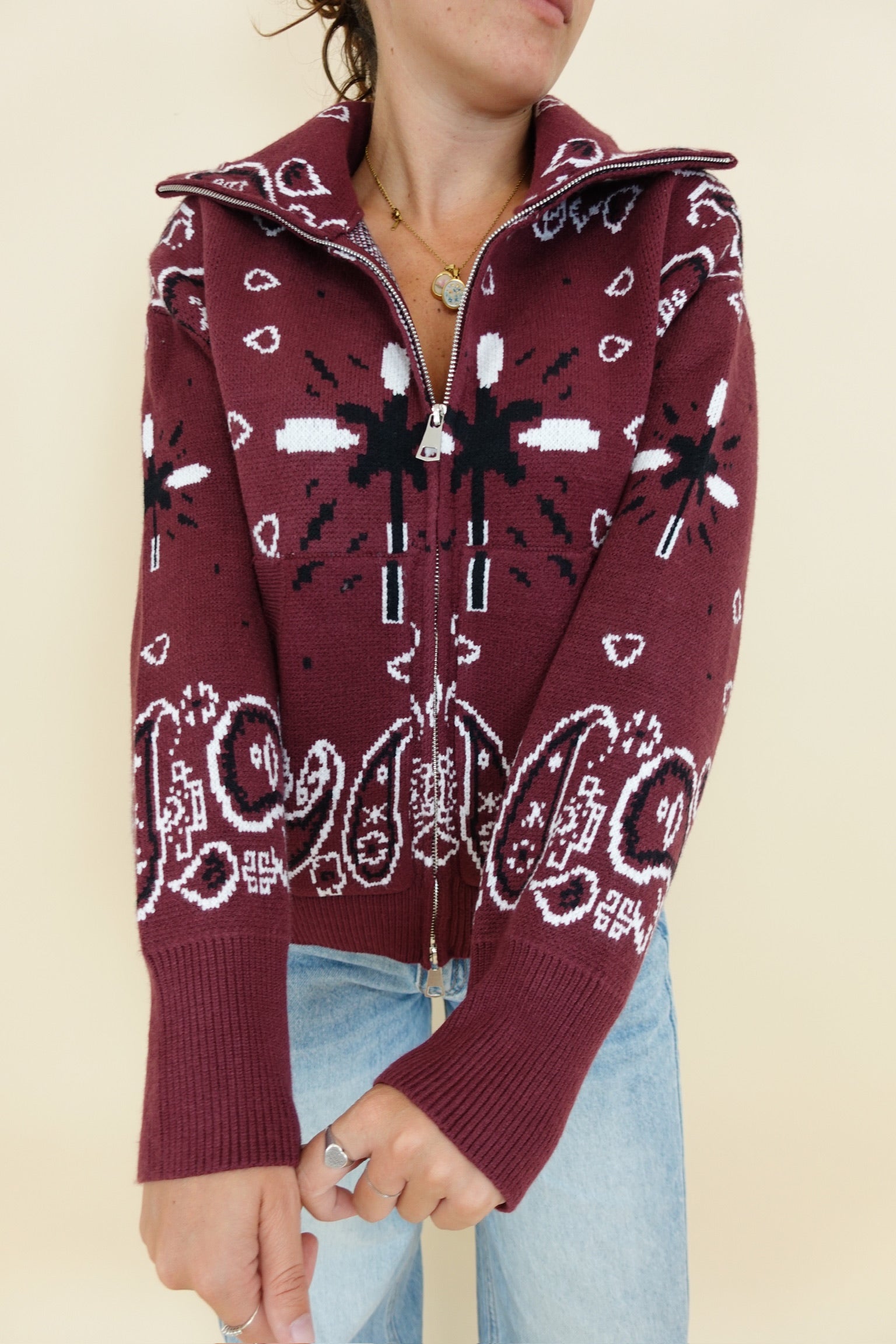 Cardigan Bandana Zip Bordeaux