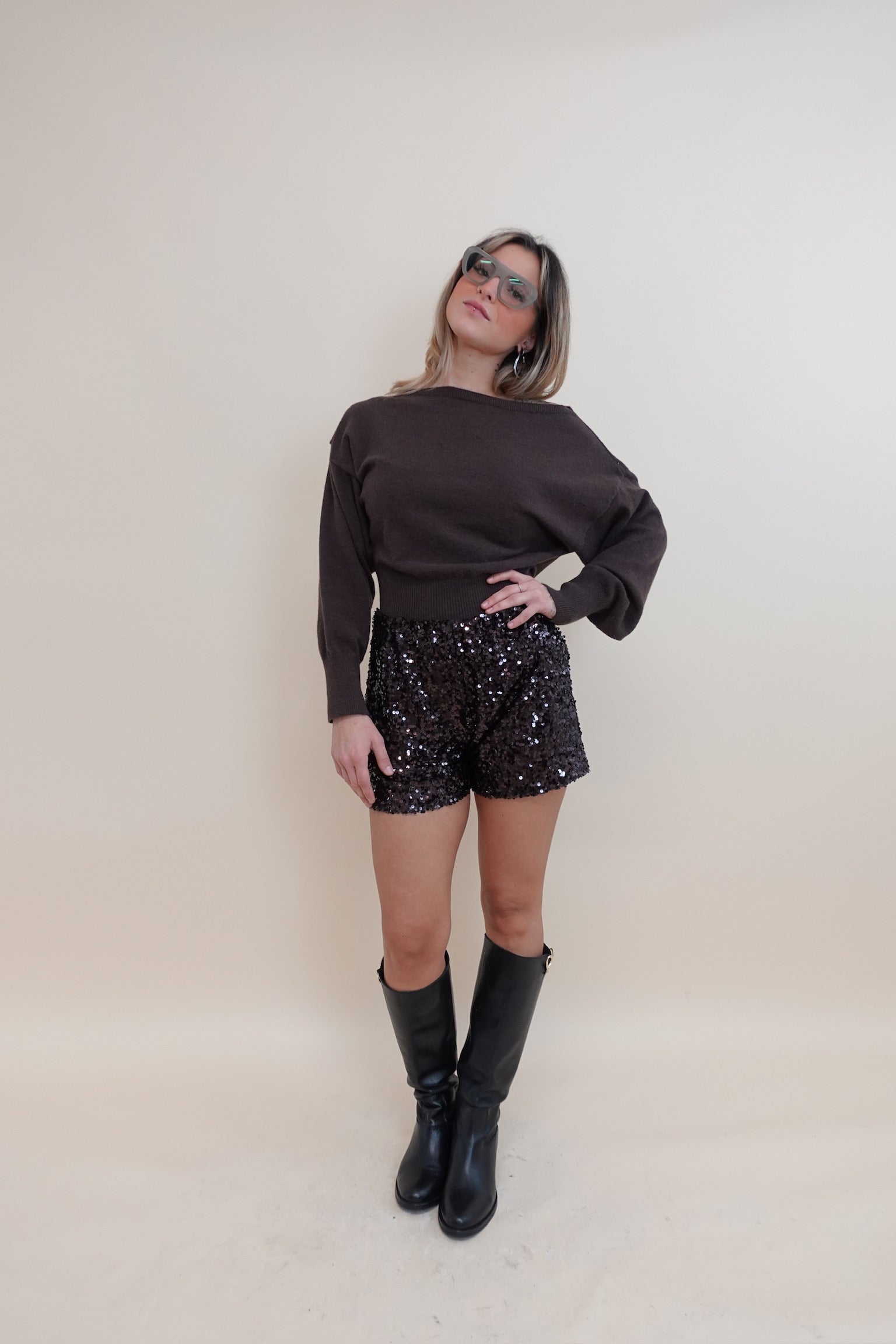 Shorts Paiettes Brown