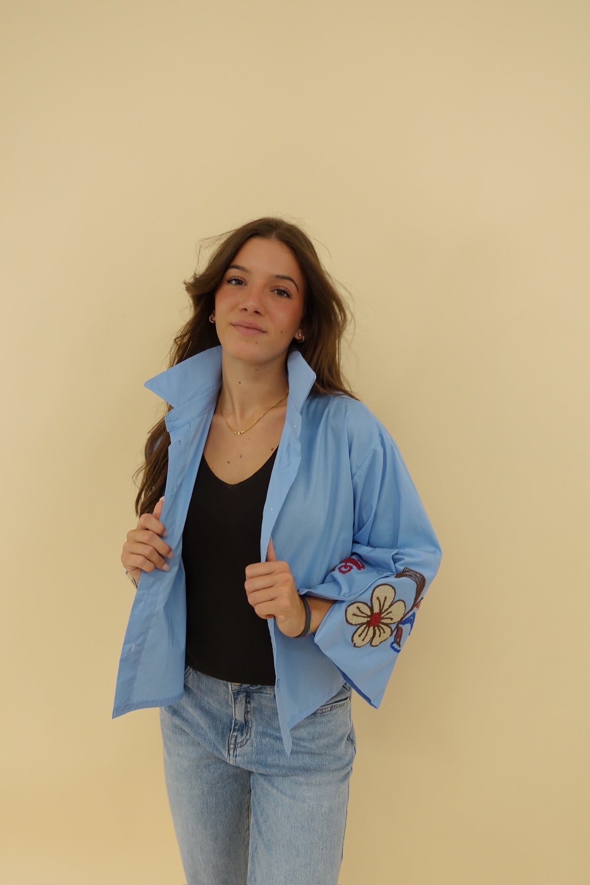 Camicia Ricamo Azzurra