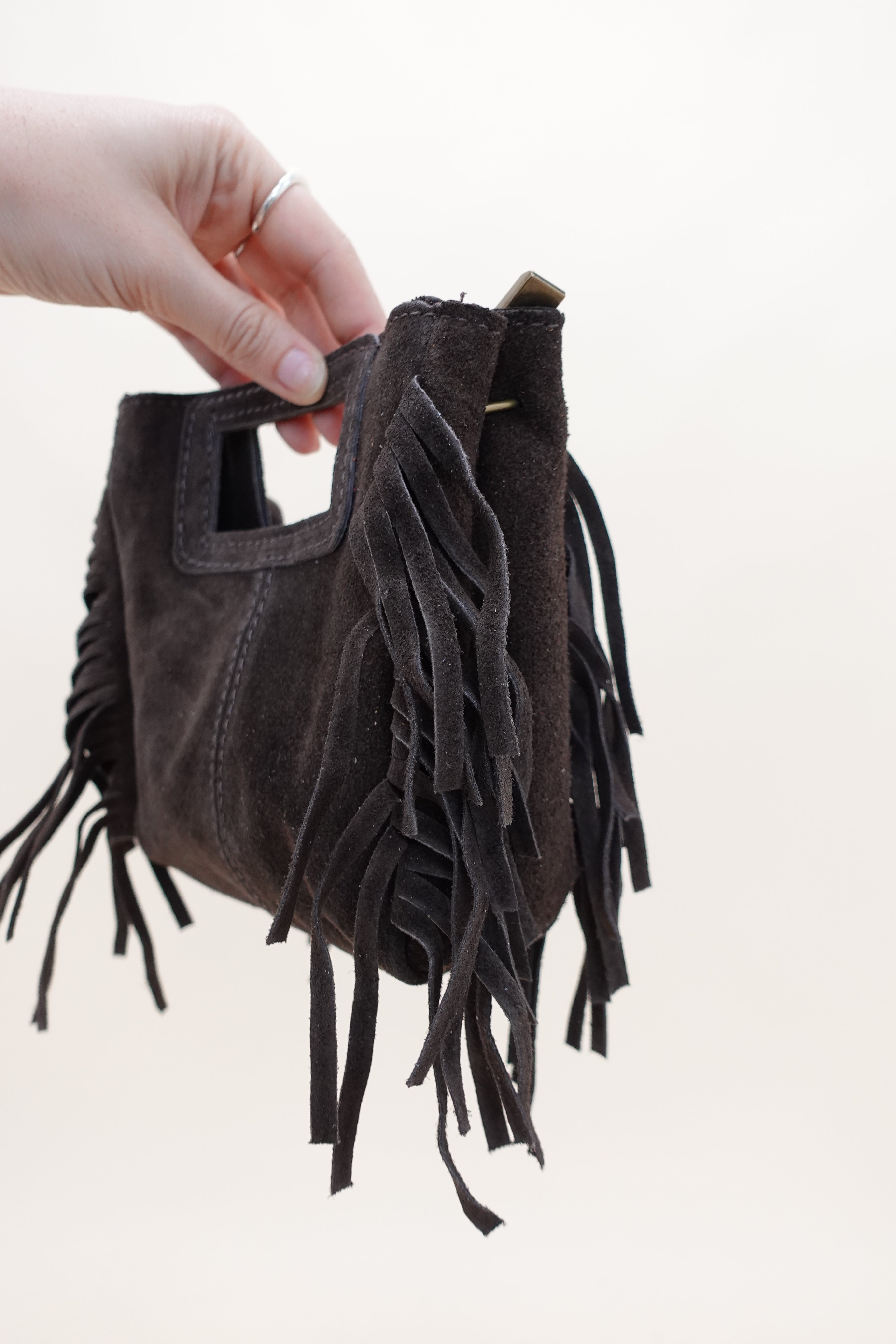 Borsa Frange Mini Pelle Marrone