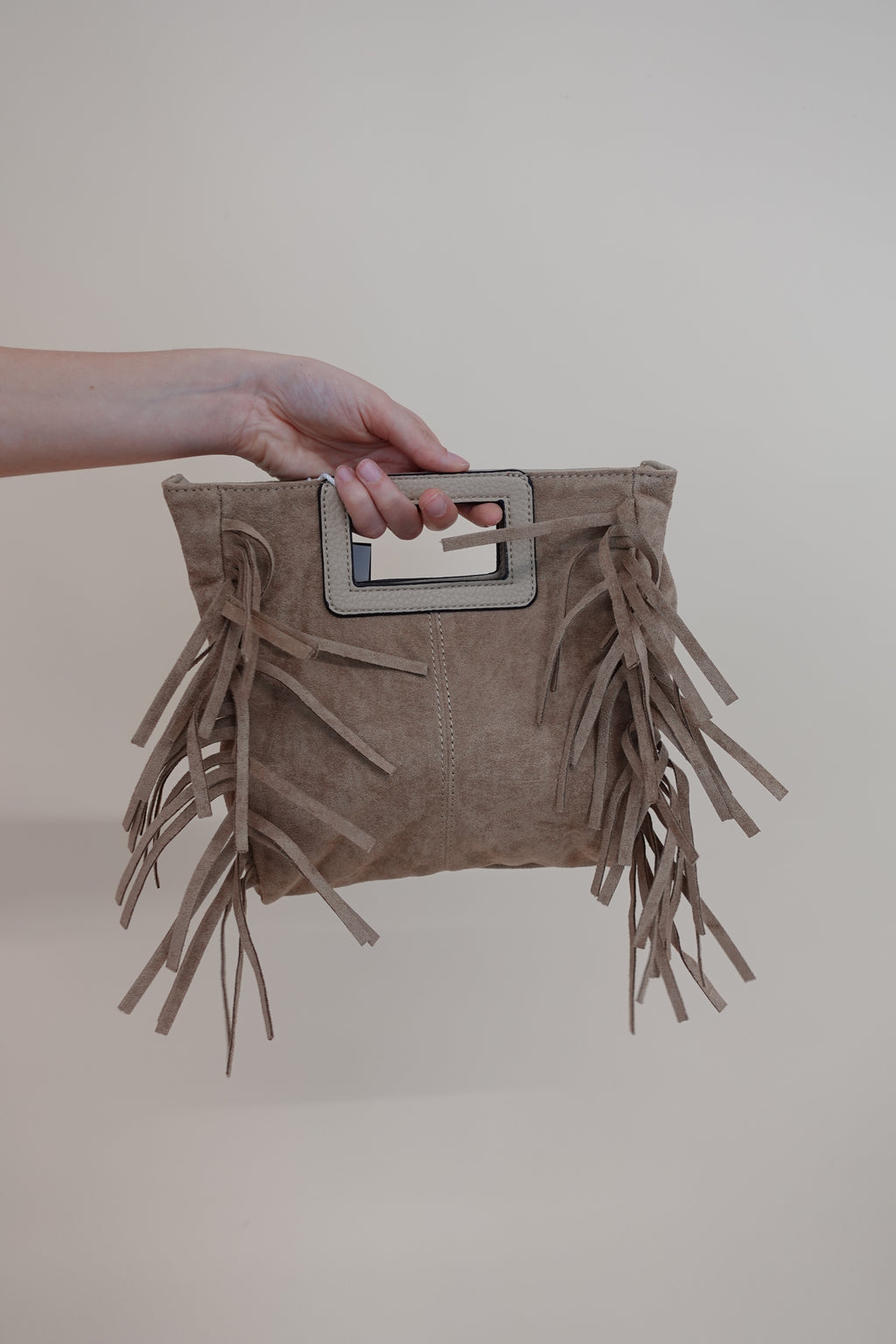 Borsa Frange Beige Scuro