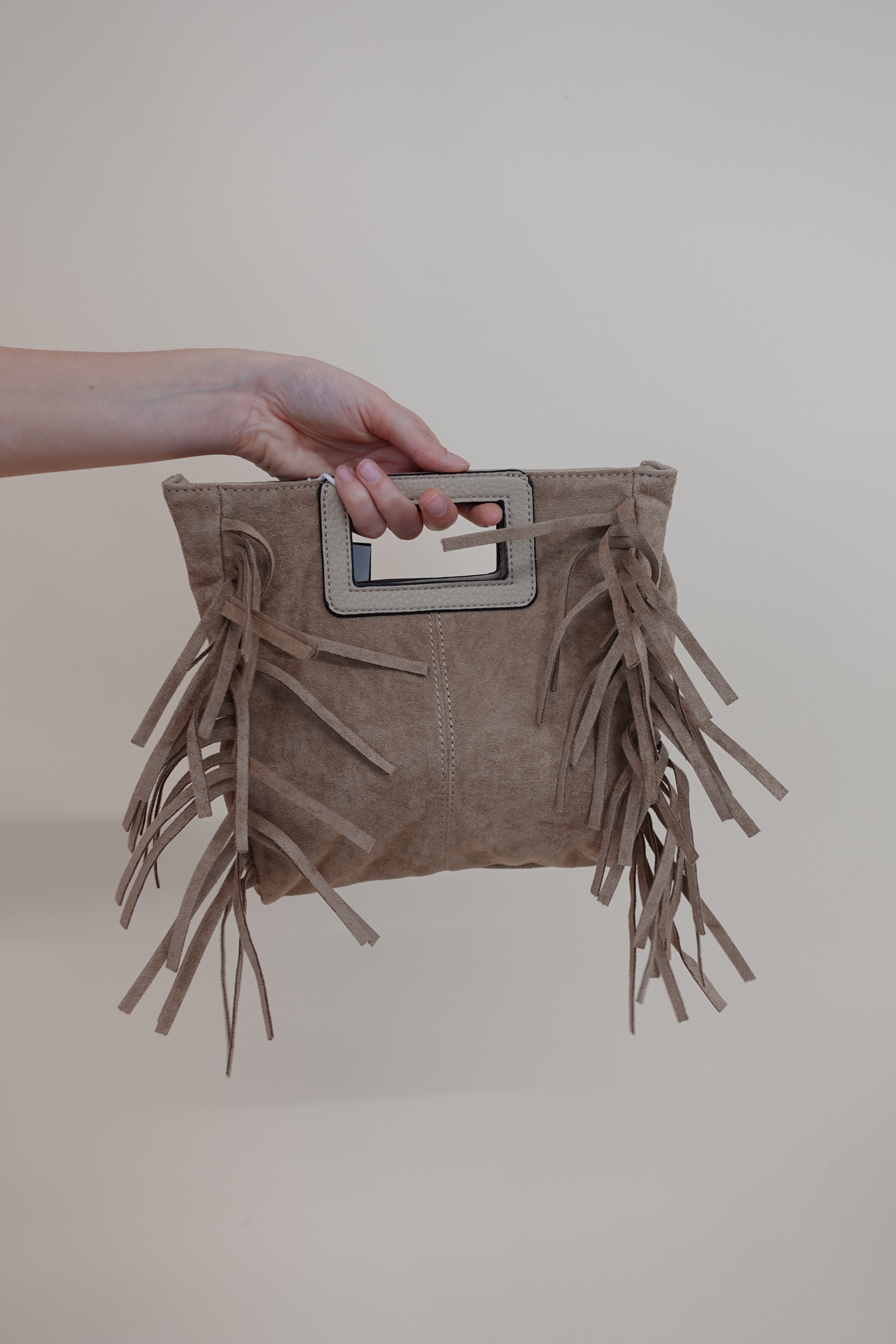 Borsa Frange Beige Scuro