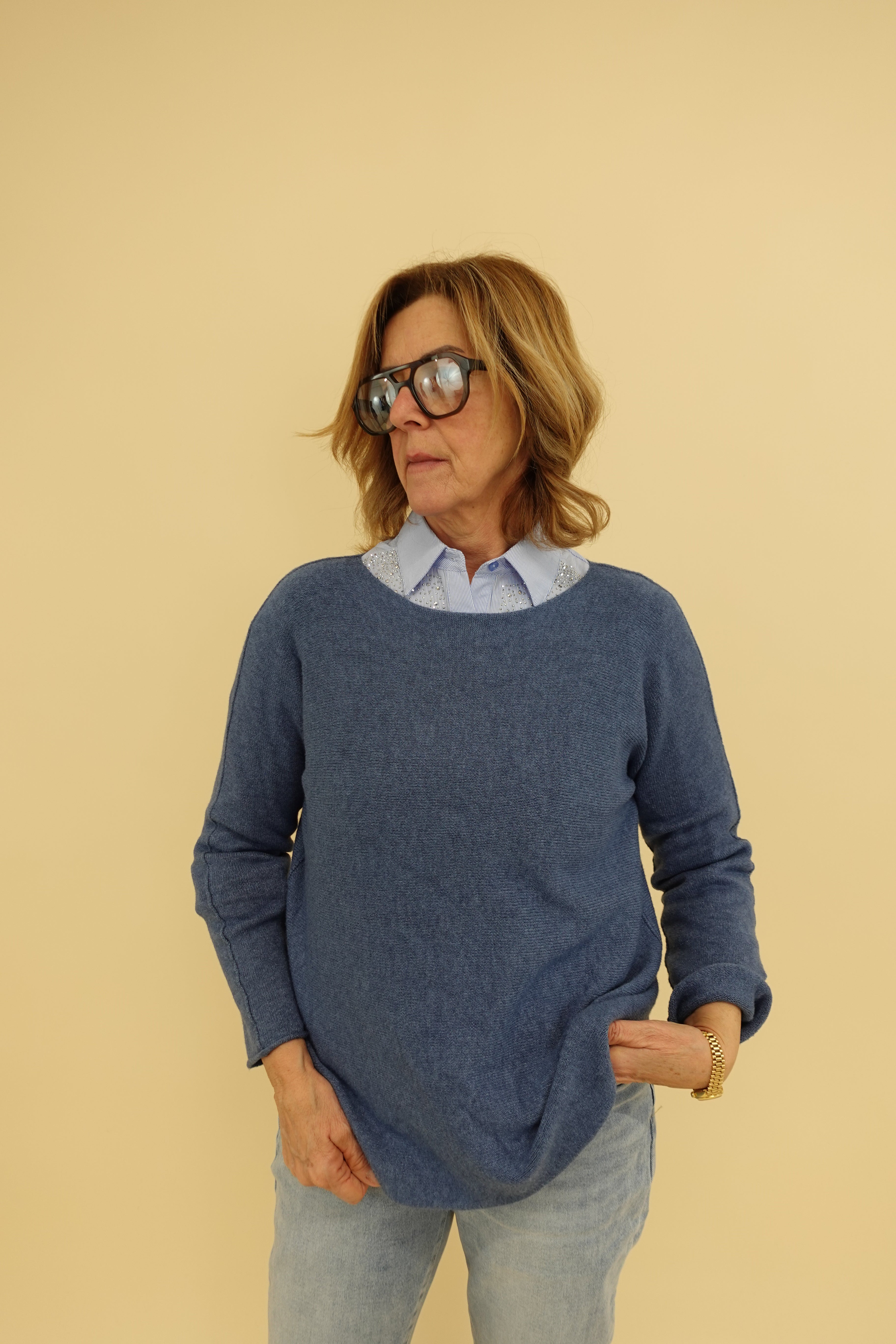 Maglia basic blu jeans