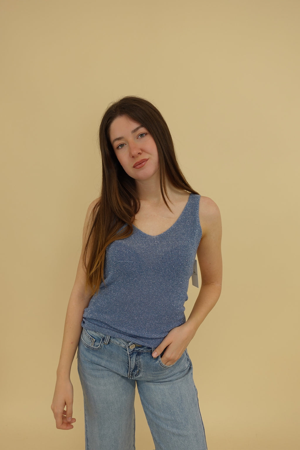 Canotta Lurex Blu Jeans