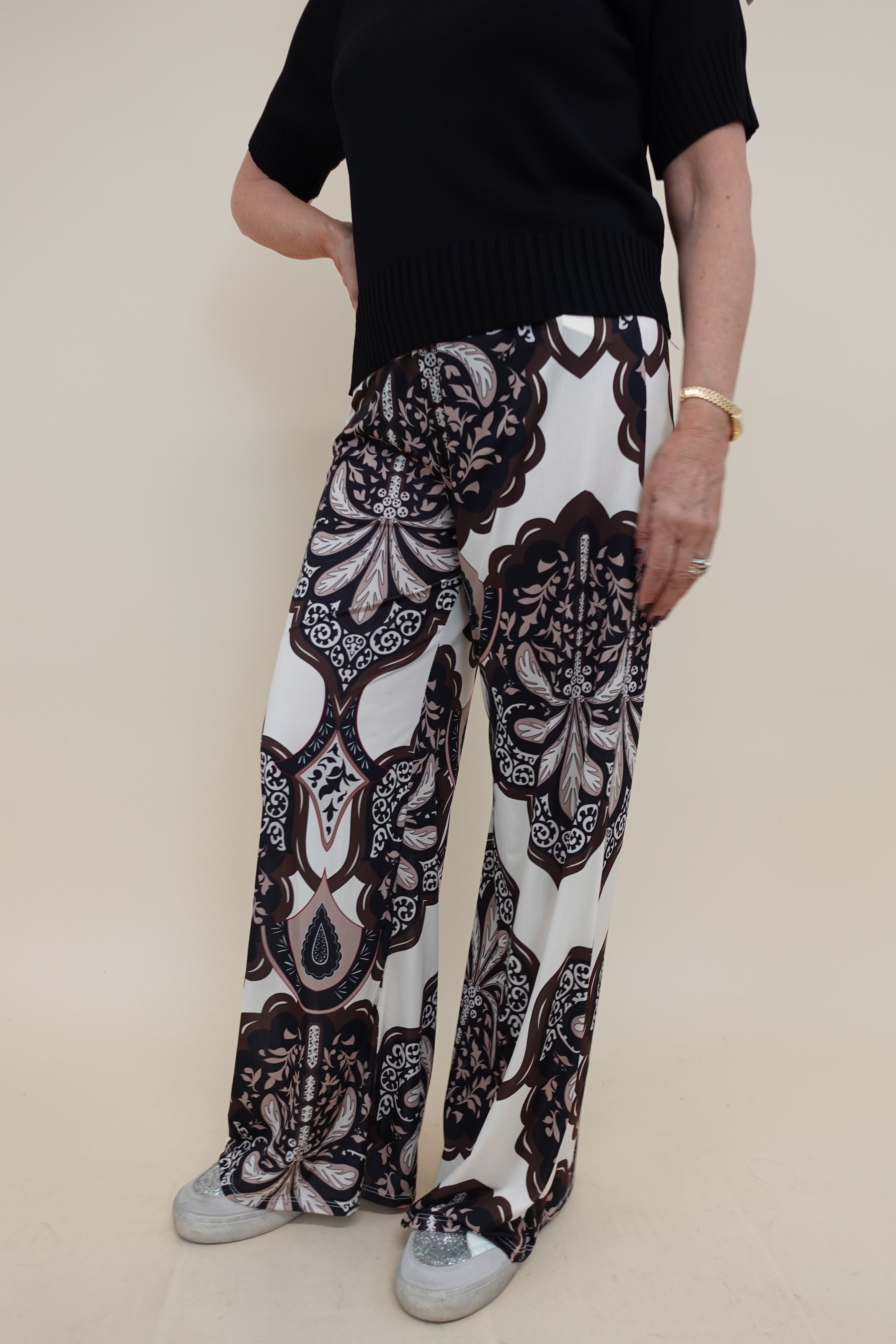 Pantalone Flowers Marrone